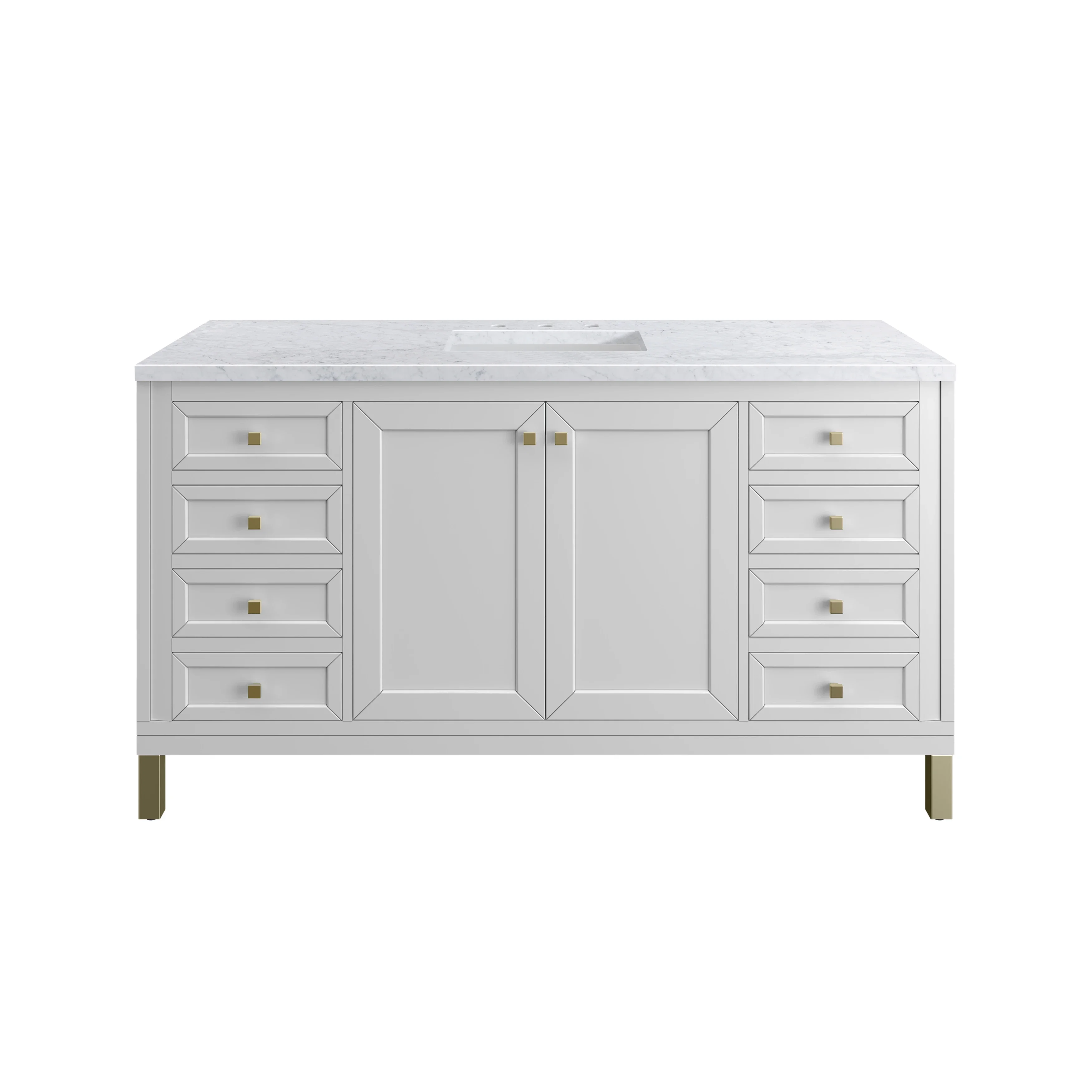 Chicago 60" Single Vanity, Glossy White, w/ 3 CM Carrara Marble Top