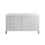 Chicago 60" Single Vanity, Glossy White, w/ 3 CM Carrara Marble Top