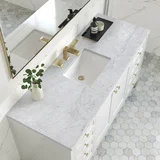 Chicago 60" Single Vanity, Glossy White, w/ 3 CM Carrara Marble Top