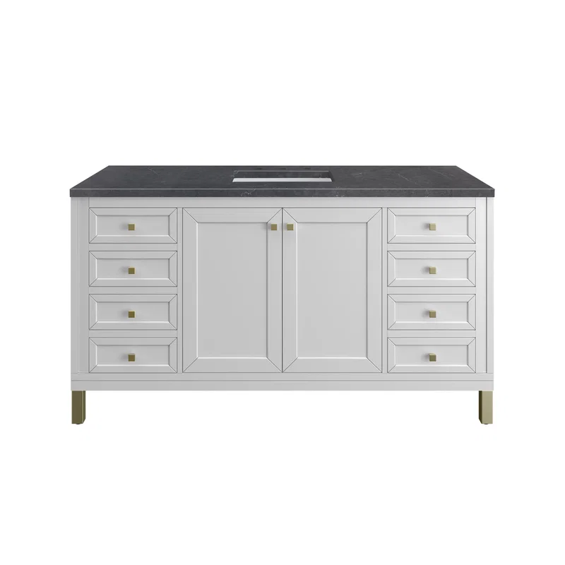 Chicago 60" Single Vanity, Glossy White, w/ 3 CM Charcoal Soapstone Silestone® Top