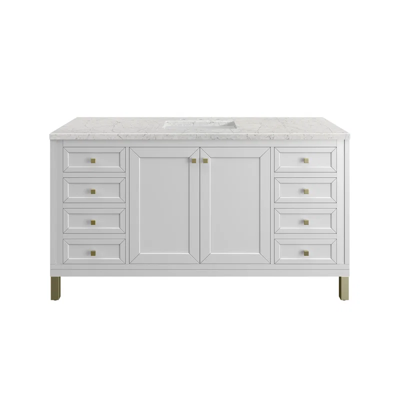 Chicago 60" Single Vanity, Glossy White, w/ 3 CM Eternal Jasmine Pearl Silestone® Top