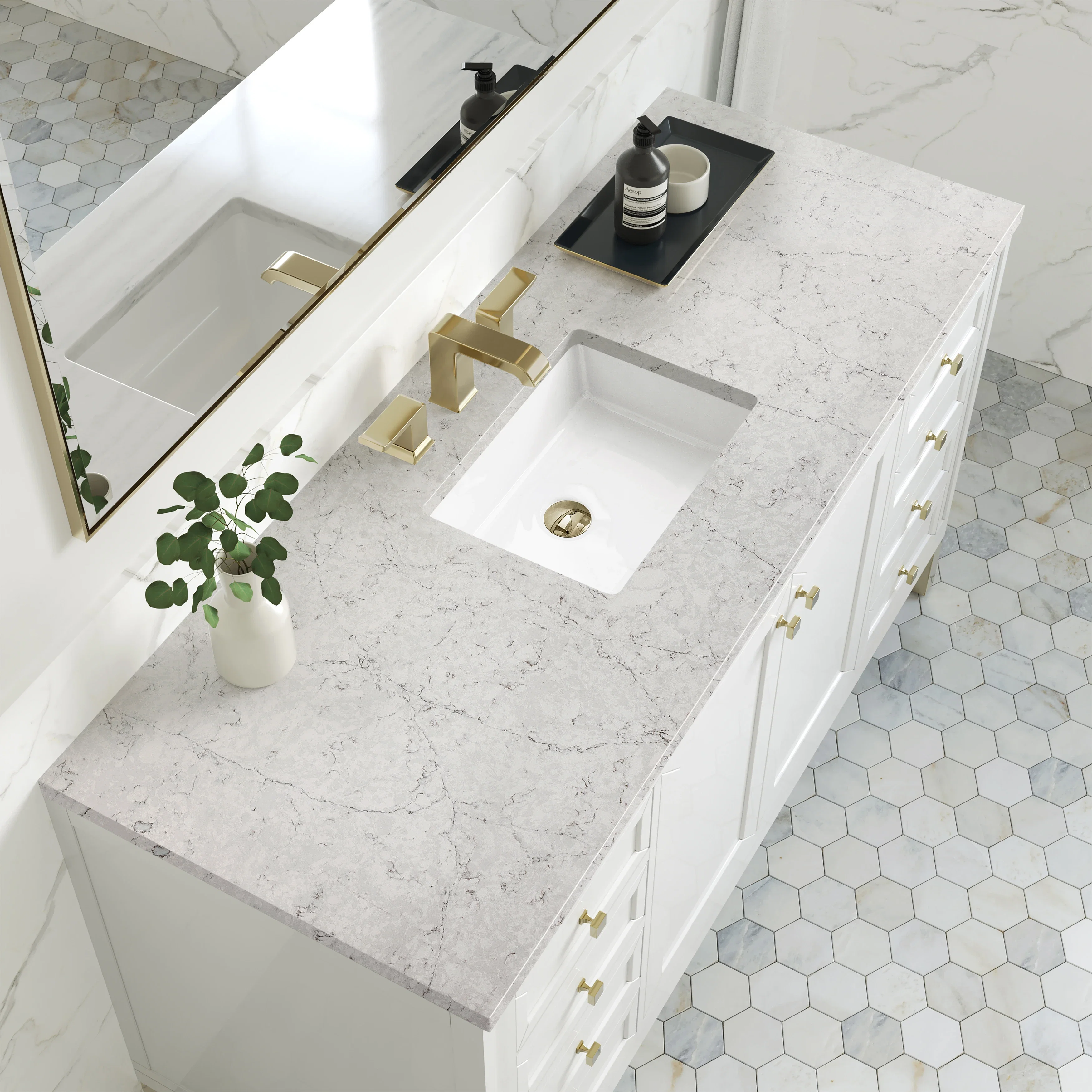 Chicago 60" Single Vanity, Glossy White, w/ 3 CM Eternal Jasmine Pearl Silestone® Top