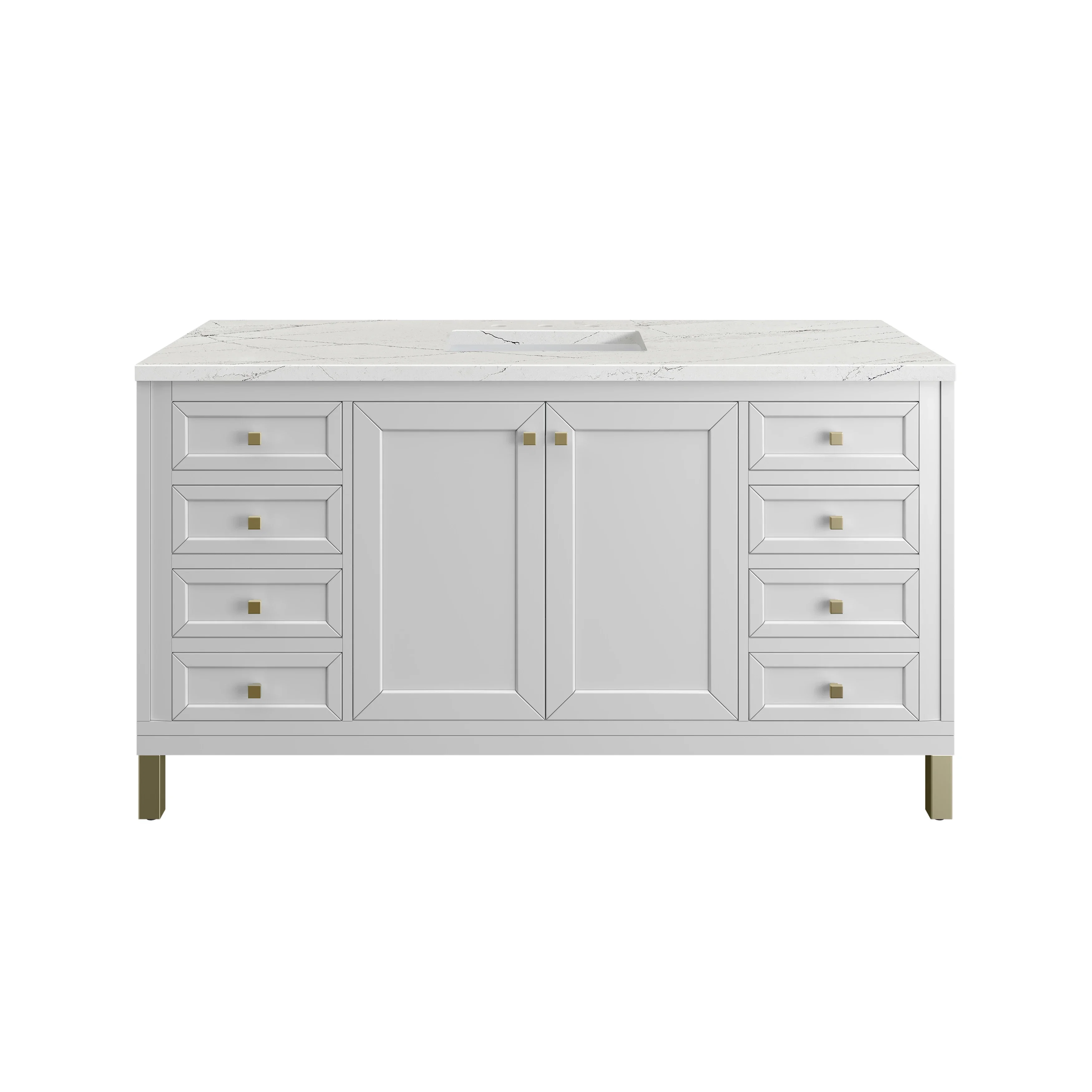 Chicago 60" Single Vanity, Glossy White, w/ 3 CM Ethereal Noctis Silestone® Top
