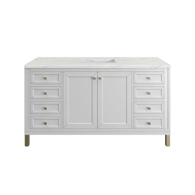 Chicago 60" Single Vanity, Glossy White, w/ 3 CM Ethereal Noctis Silestone® Top