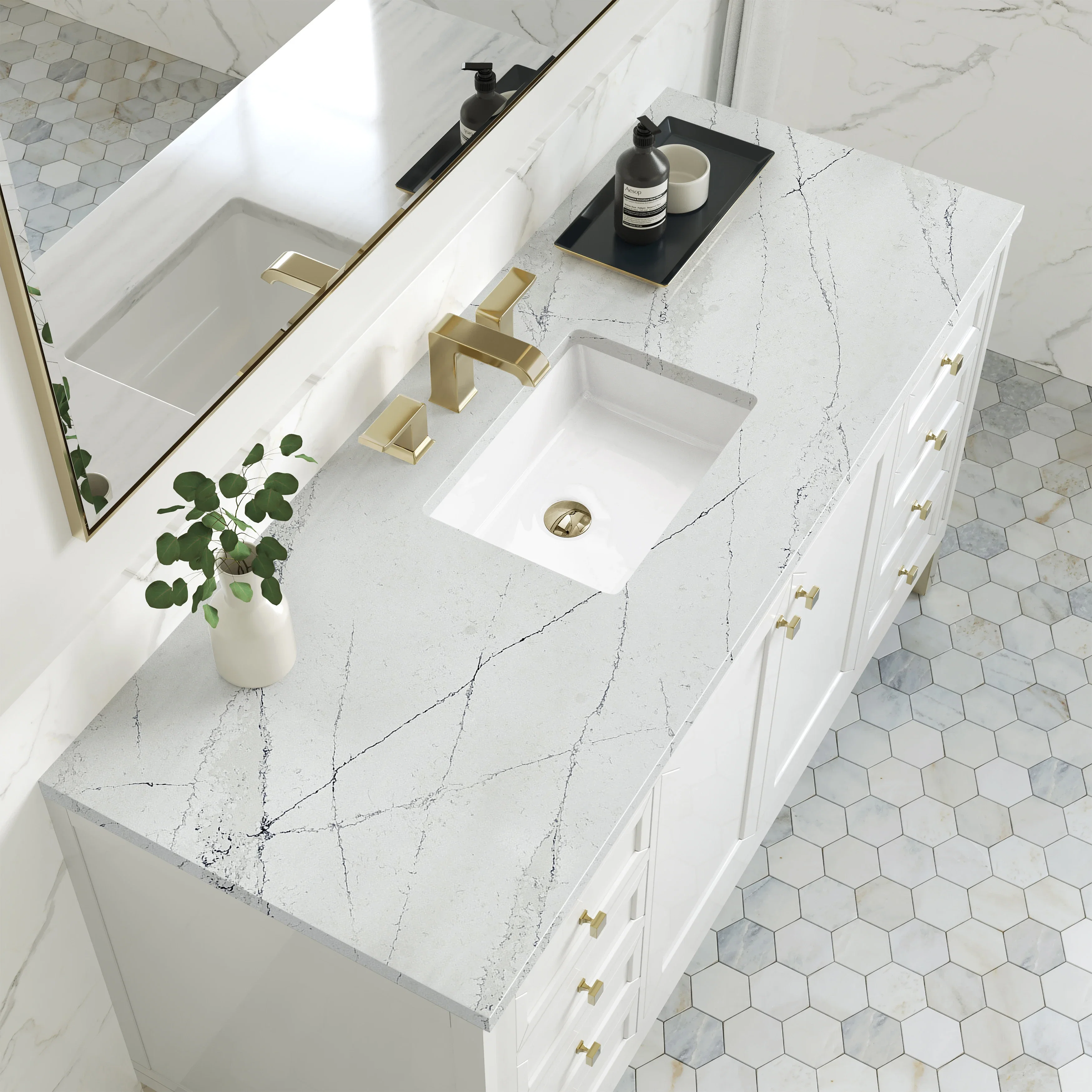 Chicago 60" Single Vanity, Glossy White, w/ 3 CM Ethereal Noctis Silestone® Top