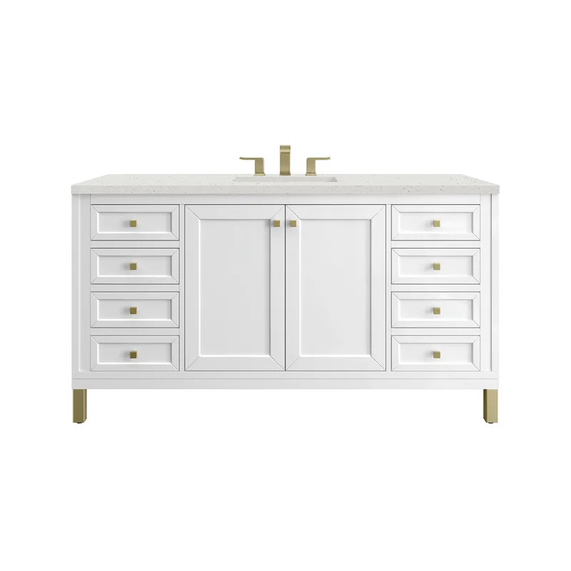 Chicago 60" Single Vanity, Glossy White, w/ 3 CM Lime Delight Silestone® Top