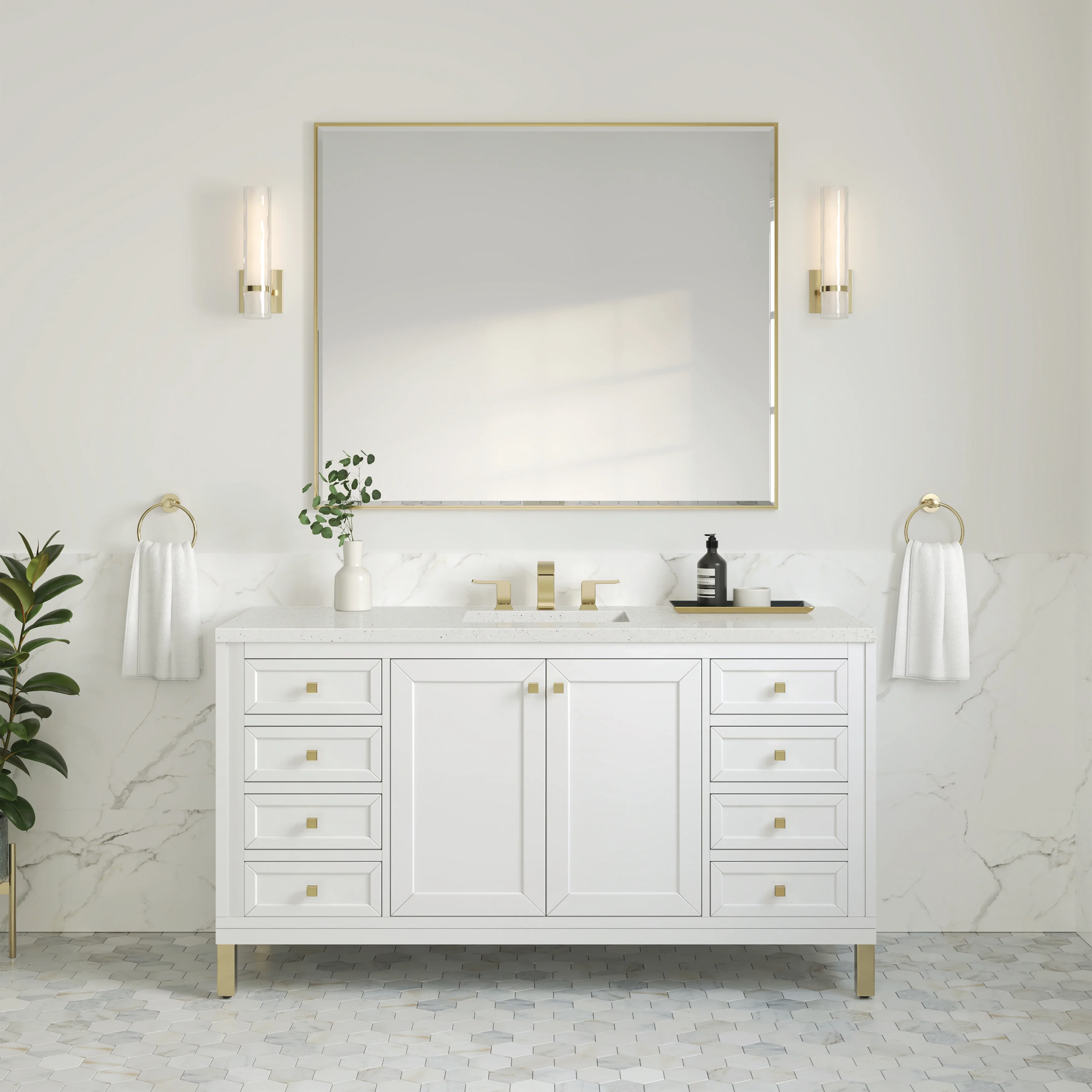 Chicago 60" Single Vanity, Glossy White, w/ 3 CM Lime Delight Silestone® Top