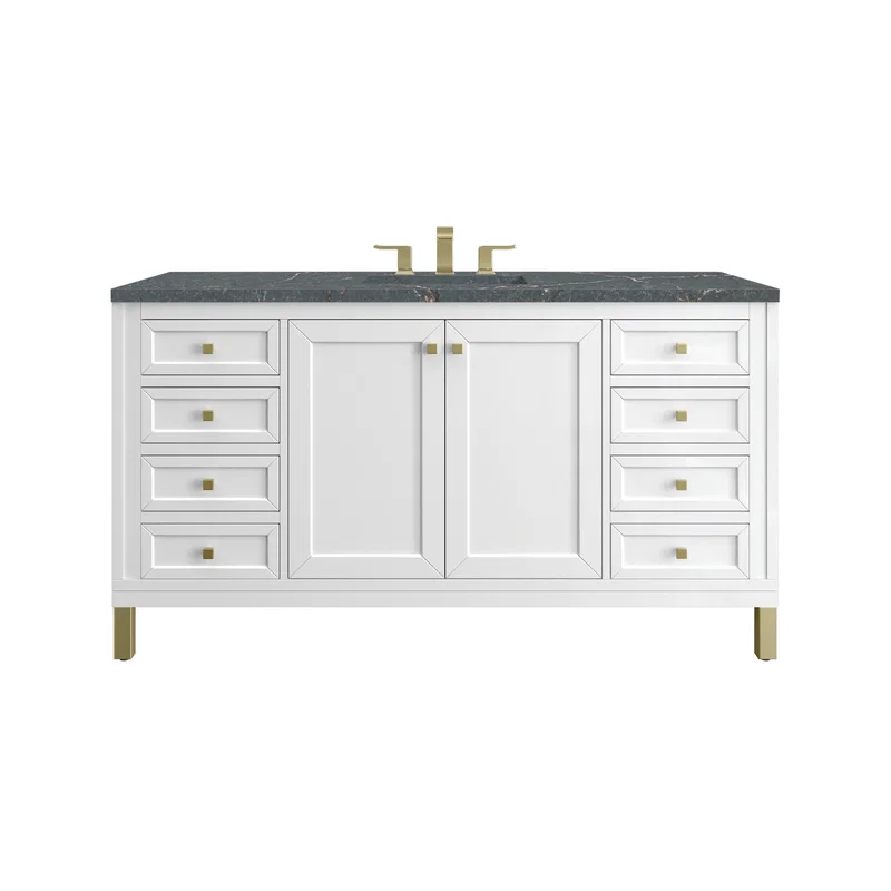Chicago 60" Single Vanity, Glossy White, w/ 3 CM Parisien Bleu Silestone® Top