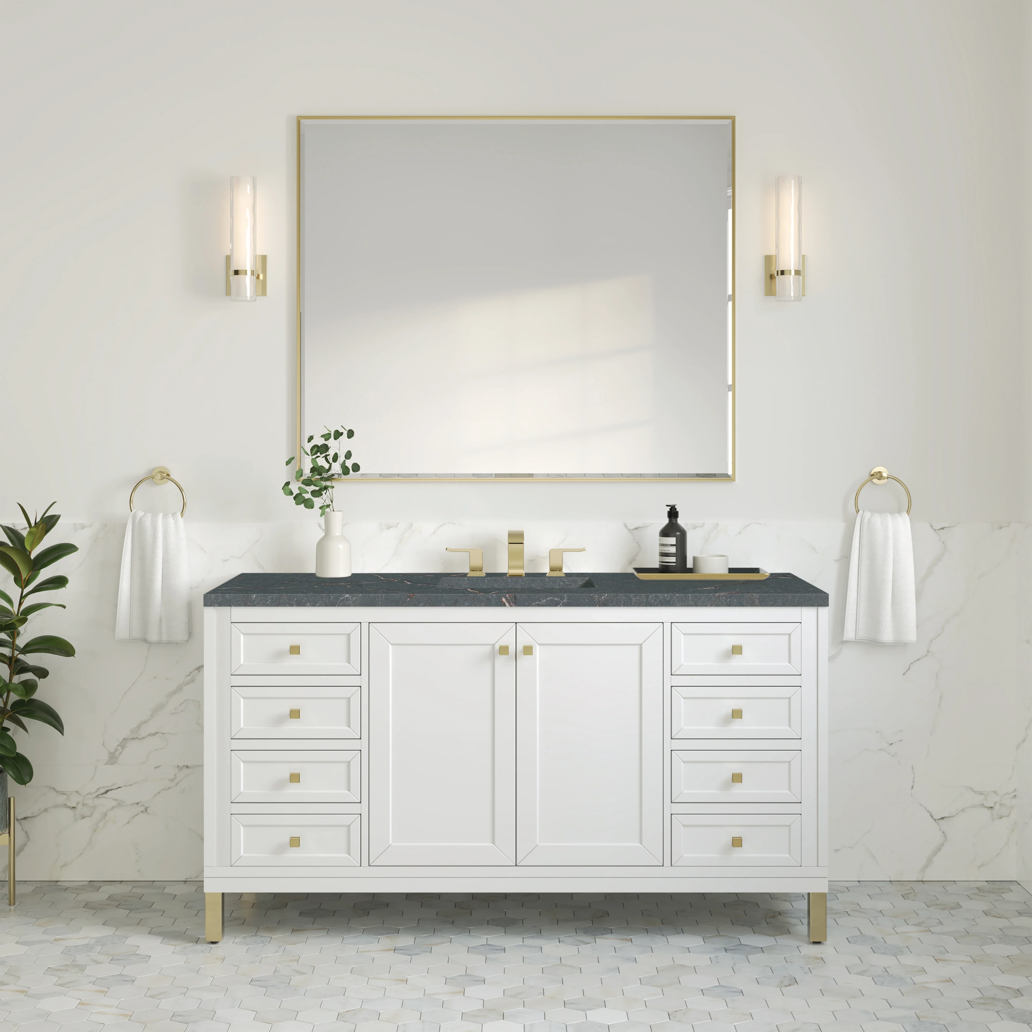 Chicago 60" Single Vanity, Glossy White, w/ 3 CM Parisien Bleu Silestone® Top