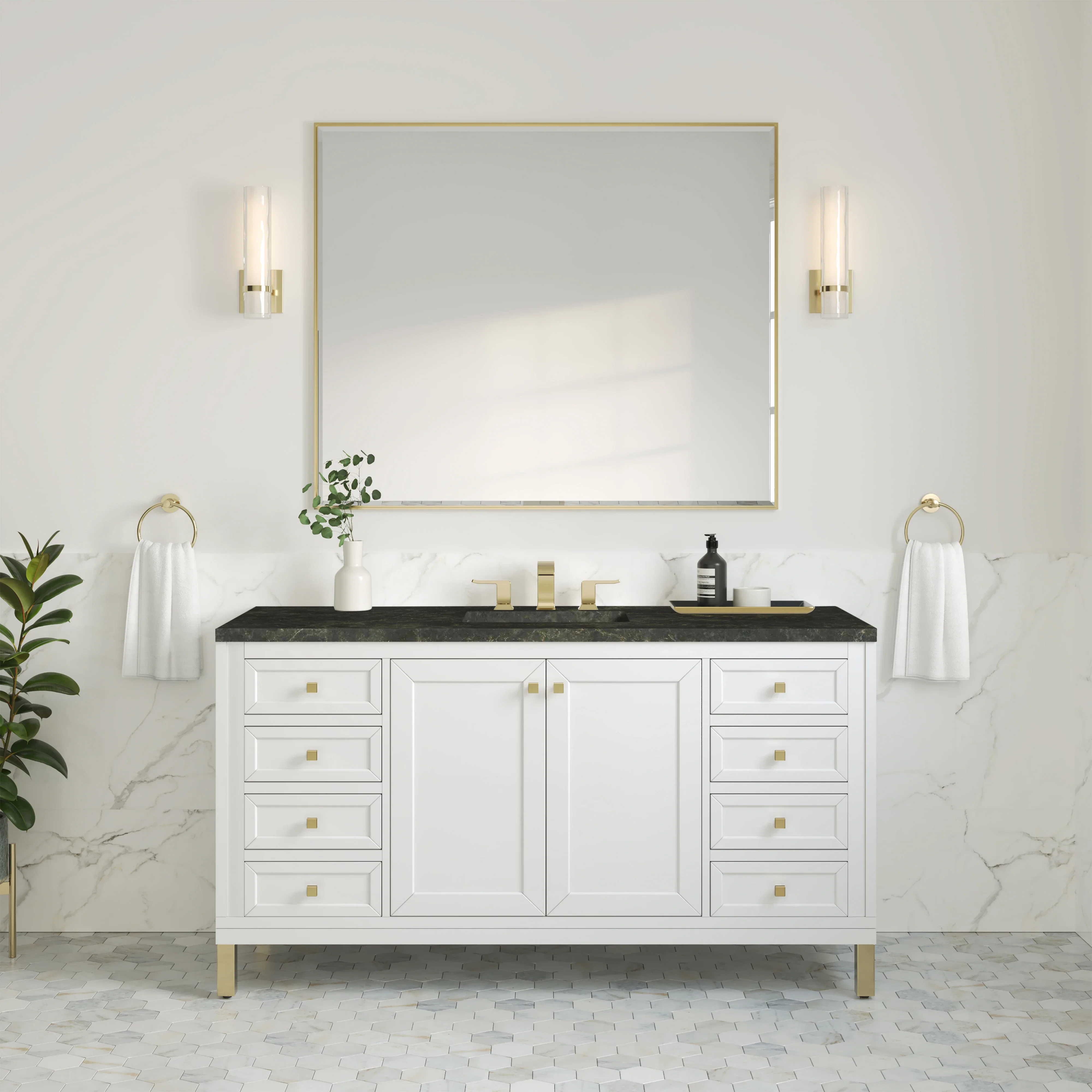 Chicago 60" Single Vanity, Glossy White, w/ 3 CM Phantome Eclos Top
