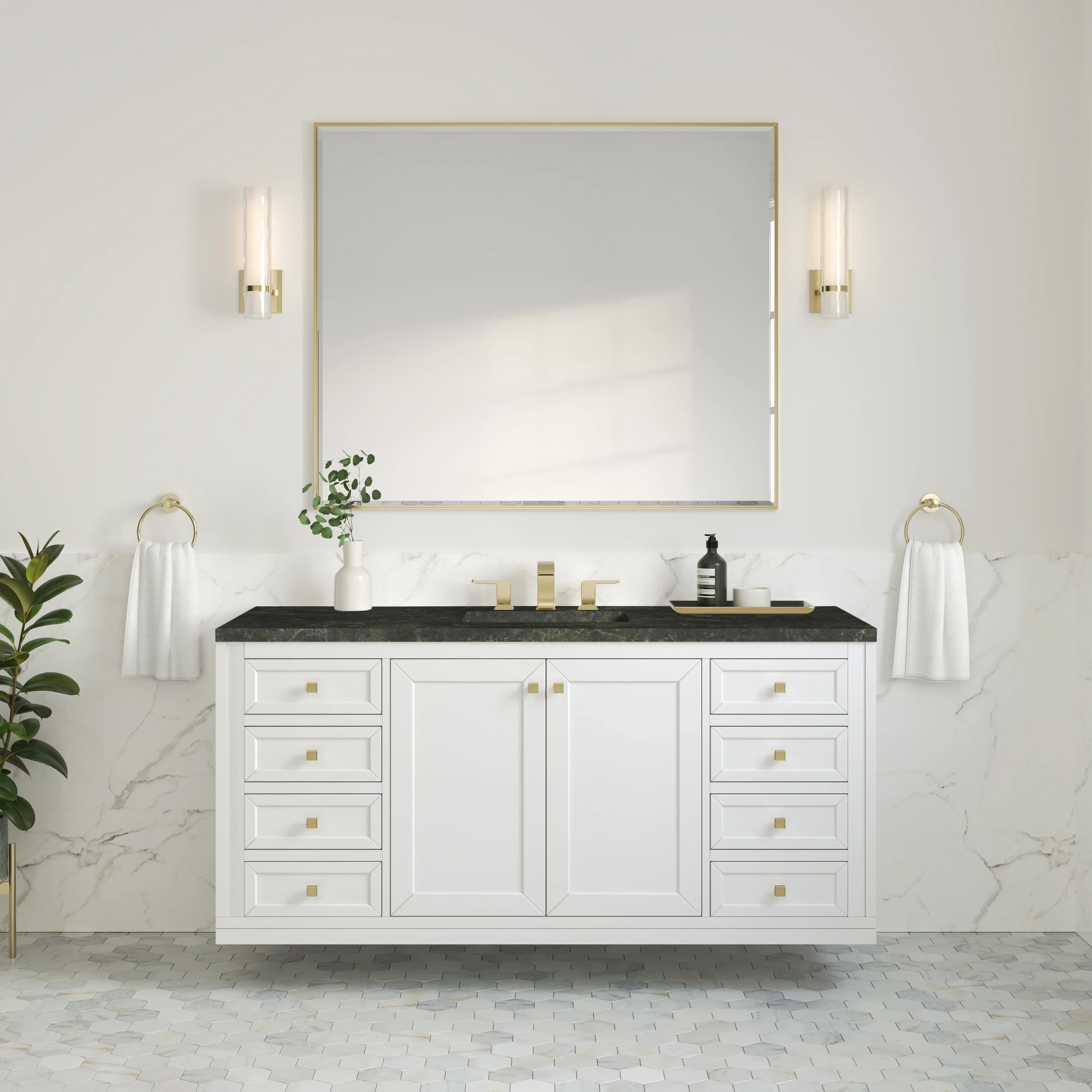 Chicago 60" Single Vanity, Glossy White, w/ 3 CM Phantome Eclos Top