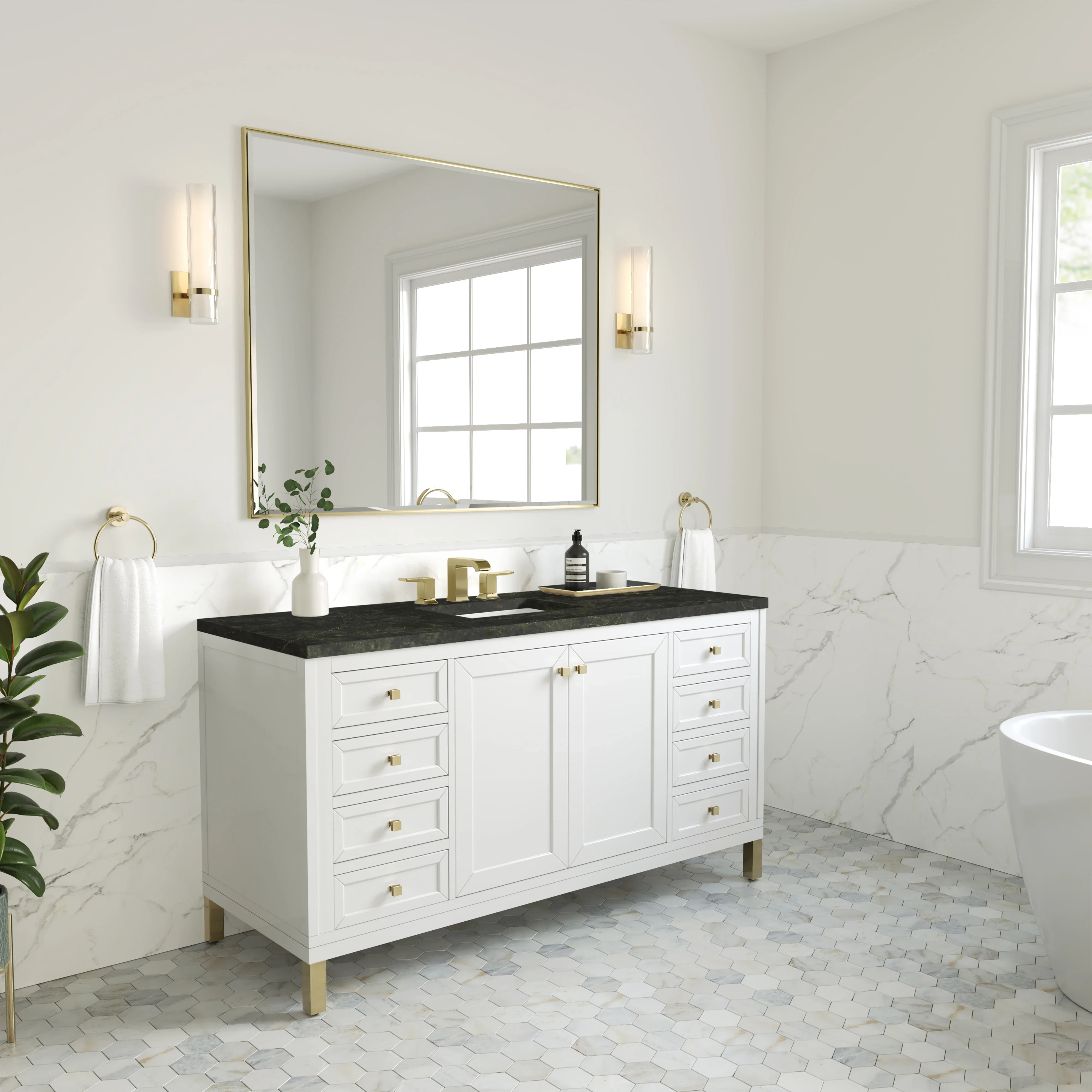 Chicago 60" Single Vanity, Glossy White, w/ 3 CM Phantome Eclos Top