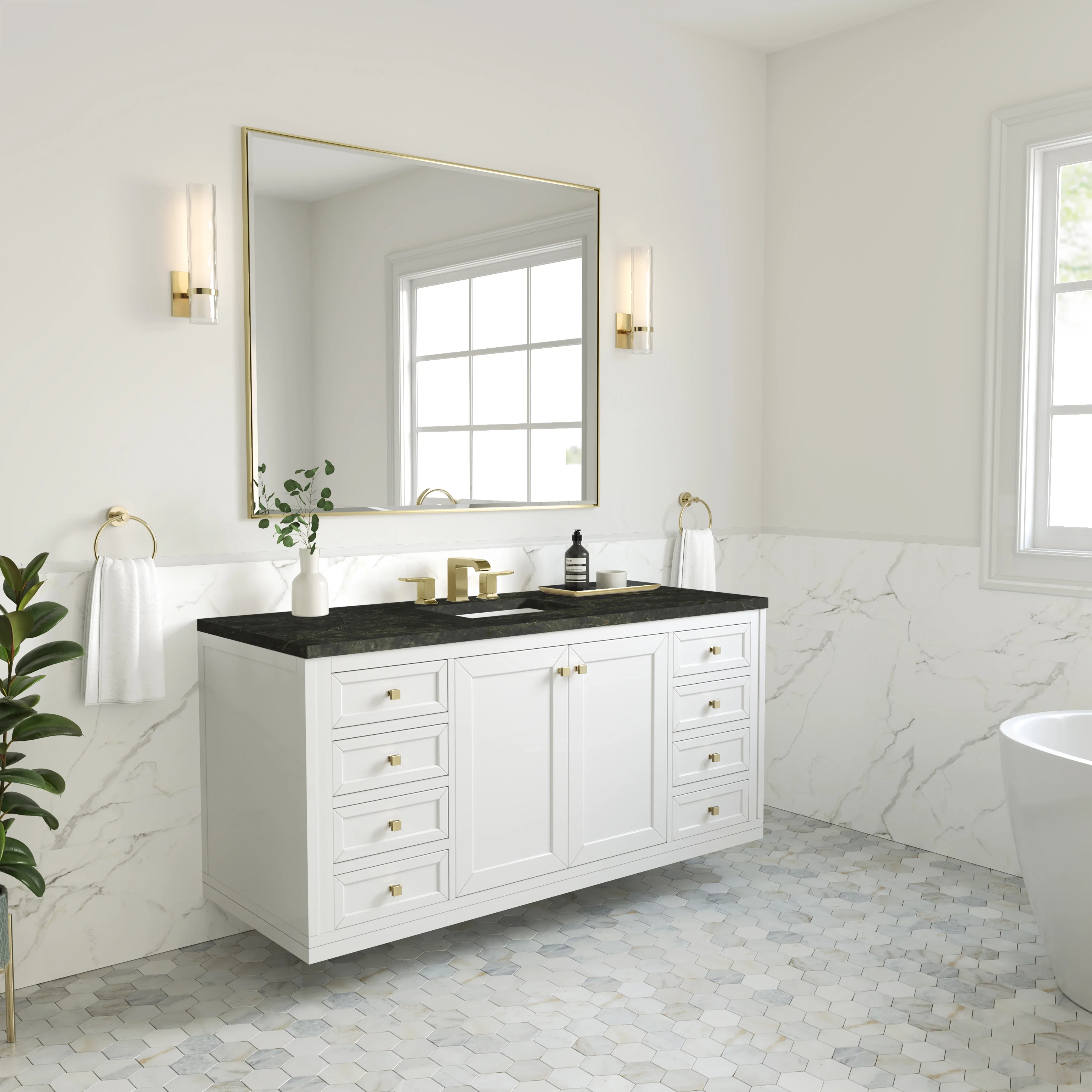Chicago 60" Single Vanity, Glossy White, w/ 3 CM Phantome Eclos Top