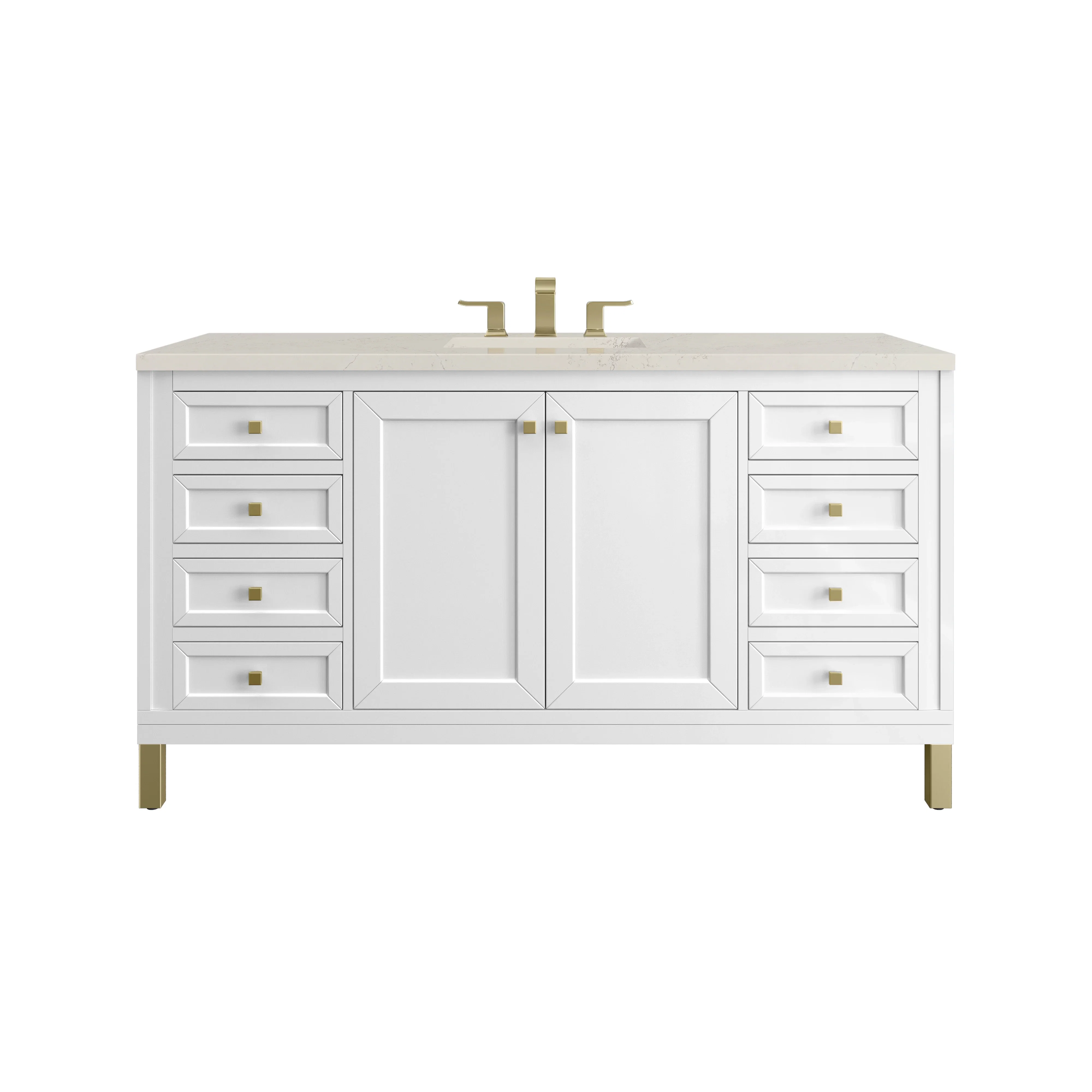 Chicago 60" Single Vanity, Glossy White, w/ 3 CM Siberian Silestone Top