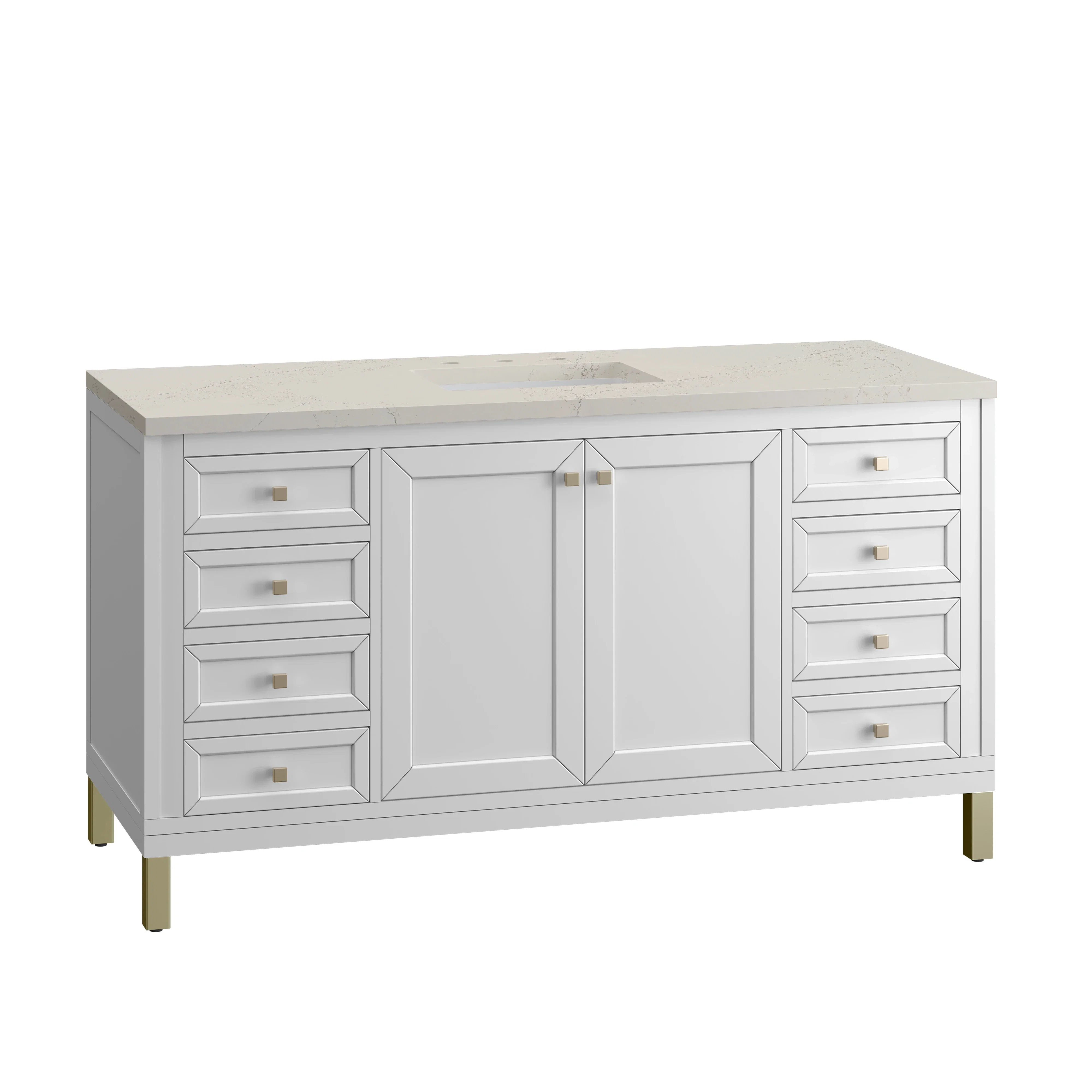 Chicago 60" Single Vanity, Glossy White, w/ 3 CM Siberian Silestone Top