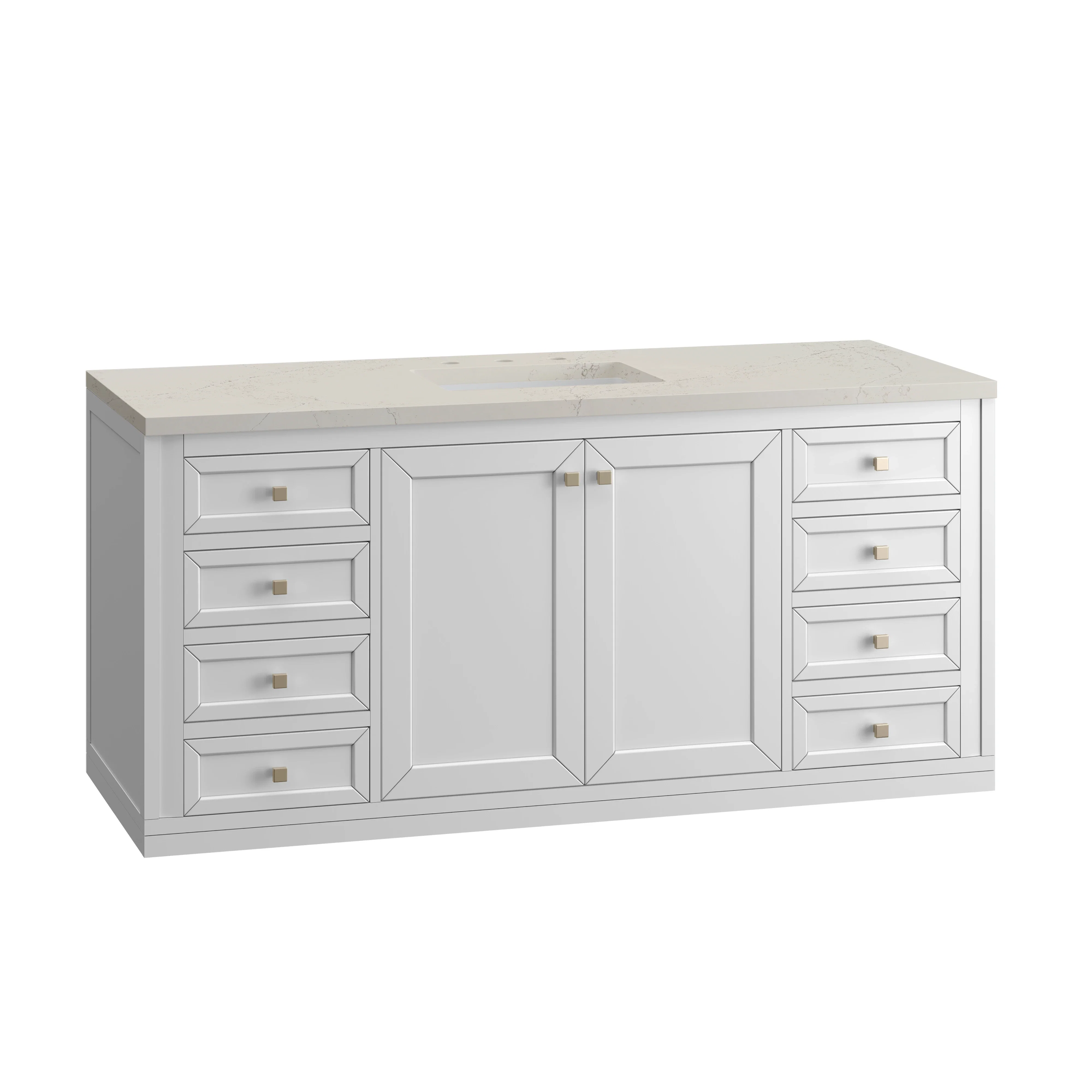 Chicago 60" Single Vanity, Glossy White, w/ 3 CM Siberian Silestone Top