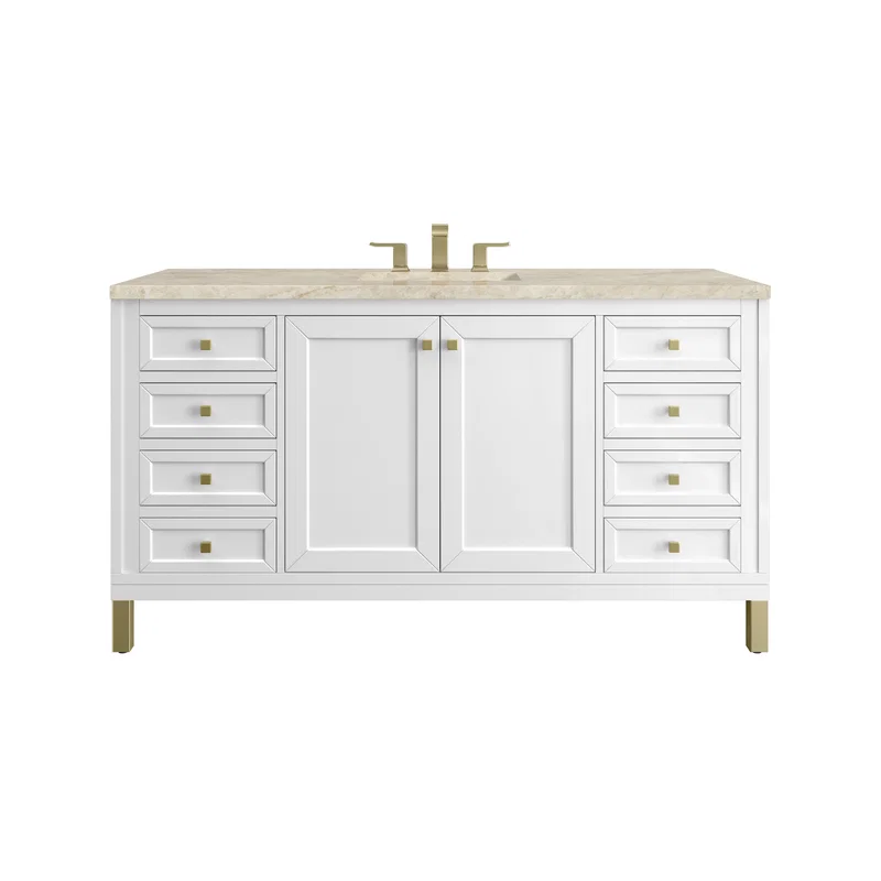 Chicago 60" Single Vanity, Glossy White, w/ 3 CM Tajnar Eclos Top