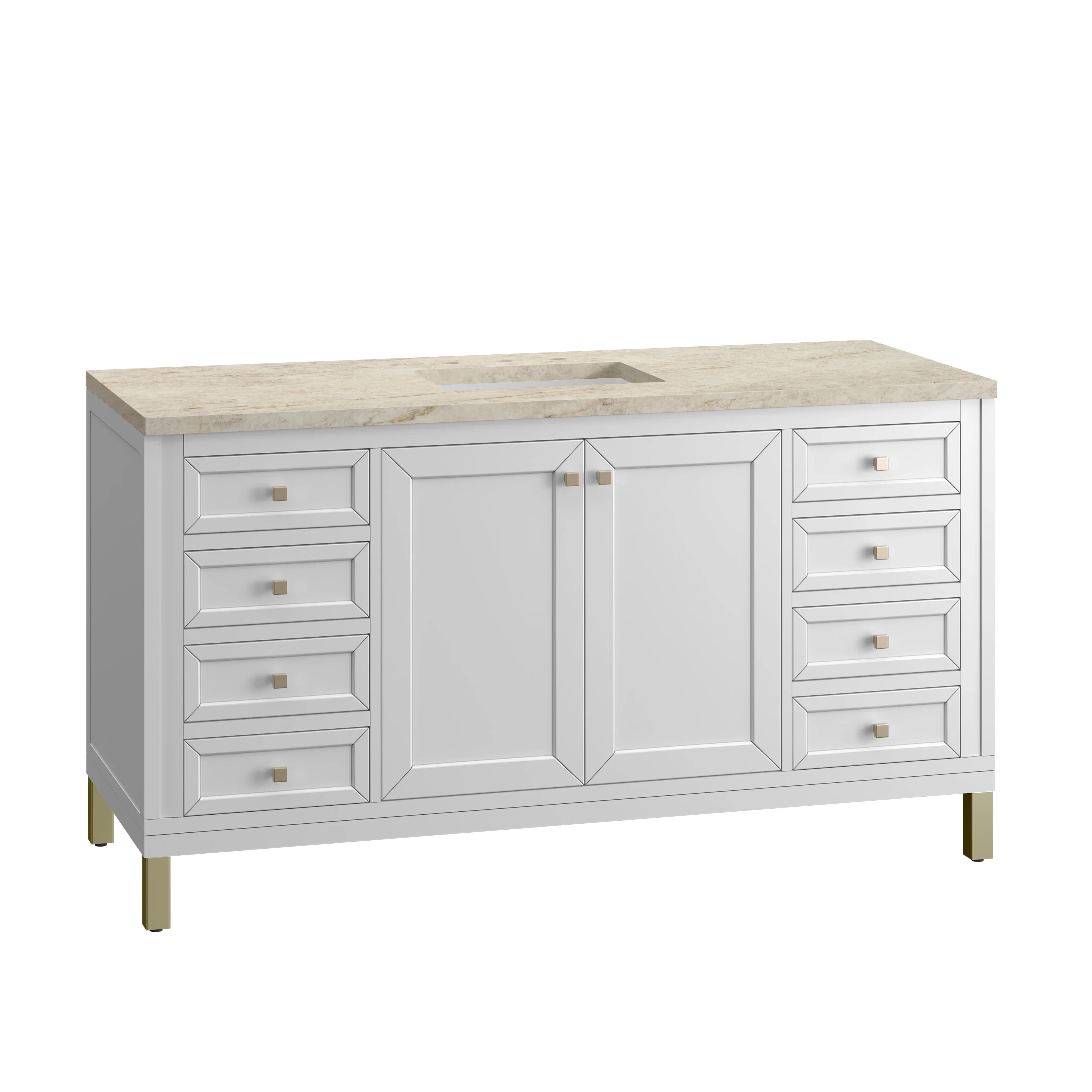 Chicago 60" Single Vanity, Glossy White, w/ 3 CM Tajnar Eclos Top