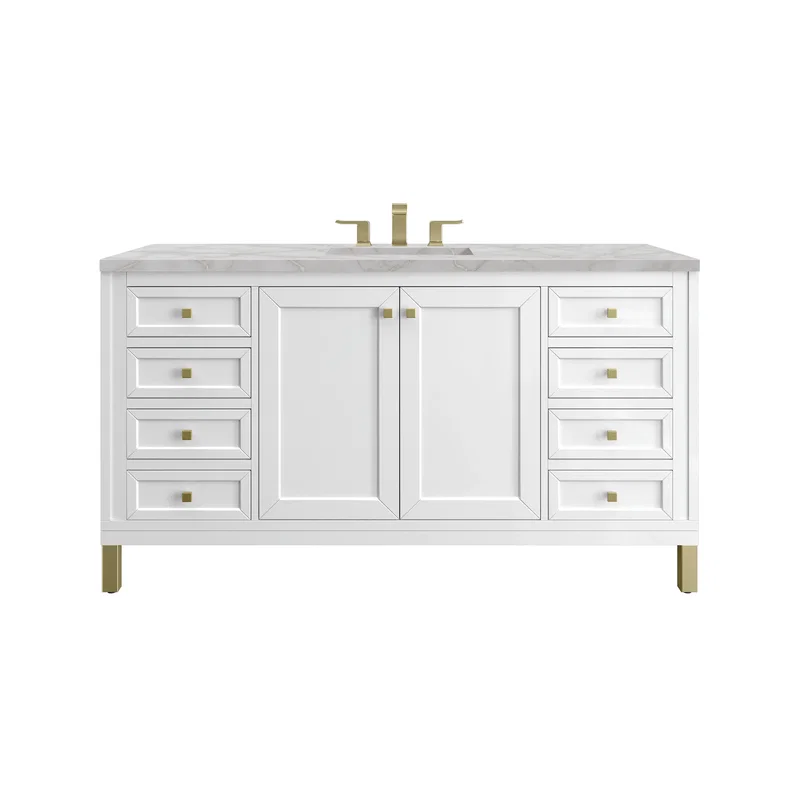 Chicago 60" Single Vanity, Glossy White, w/ 3 CM Victorian Silver Silestone® Top