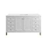 Chicago 60" Single Vanity, Glossy White, w/ 3 CM White Zeus Silestone® Top