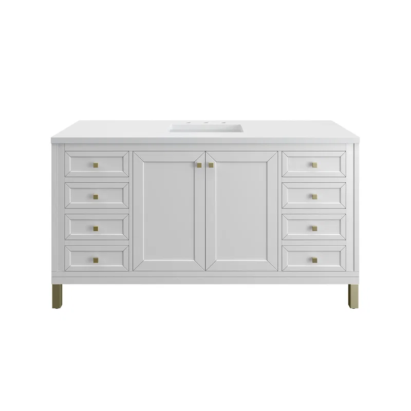 Chicago 60" Single Vanity, Glossy White, w/ 3 CM White Zeus Silestone® Top