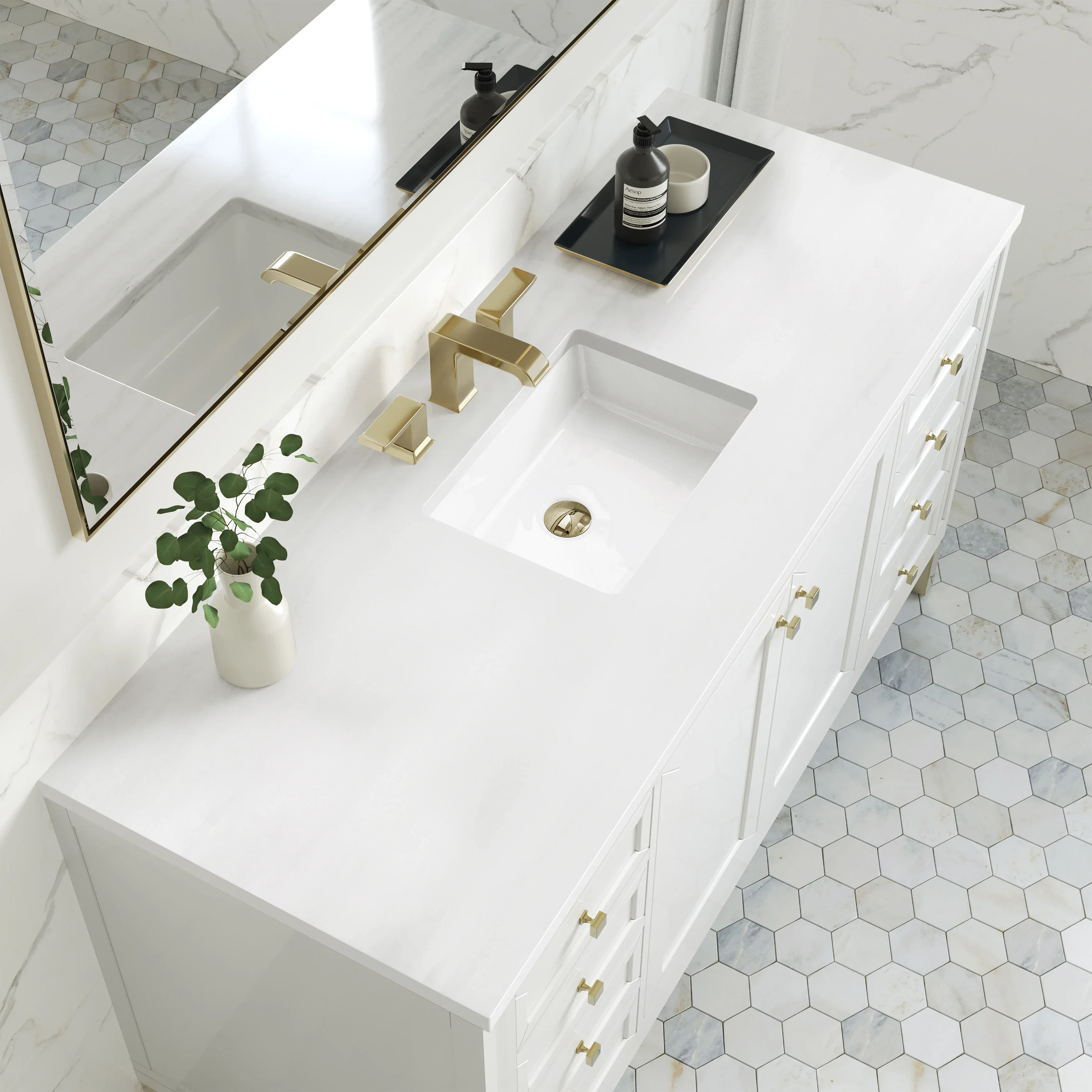 Chicago 60" Single Vanity, Glossy White, w/ 3 CM White Zeus Silestone® Top