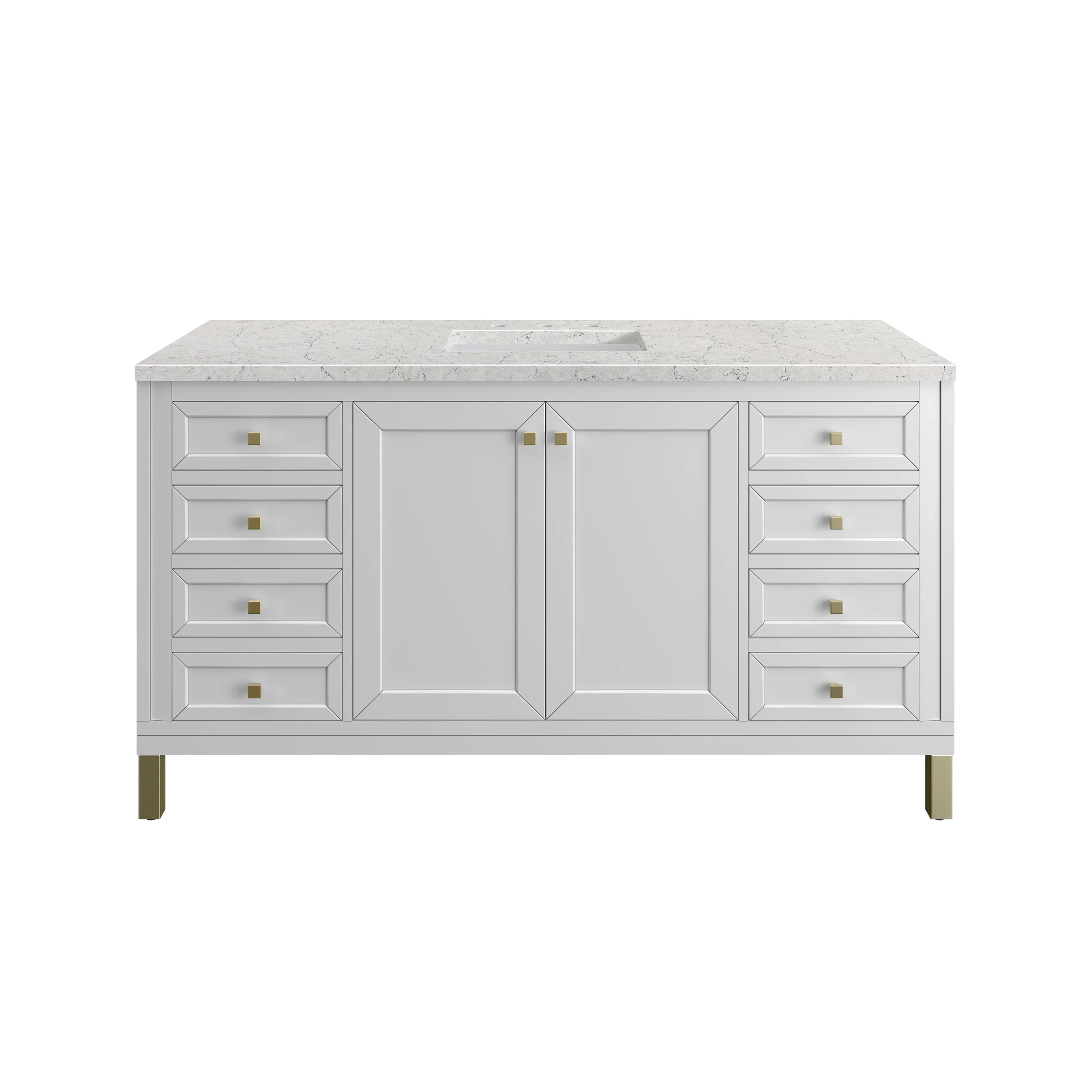 Chicago 60" Single Vanity, Glossy White, w/ 3 CM Eternal Jasmine Pearl Silestone Top w/ FreePower Wireless Charger
