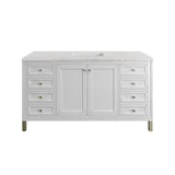 Chicago 60" Single Vanity, Glossy White, w/ 3 CM Eternal Jasmine Pearl Silestone Top w/ FreePower Wireless Charger