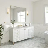 Chicago 60" Single Vanity, Glossy White, w/ 3 CM Eternal Jasmine Pearl Silestone Top w/ FreePower Wireless Charger