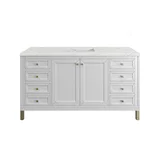 Chicago 60" Single Vanity, Glossy White, w/ 3 CM Ethereal Noctis Silestone Top w/ FreePower Wireless Charger