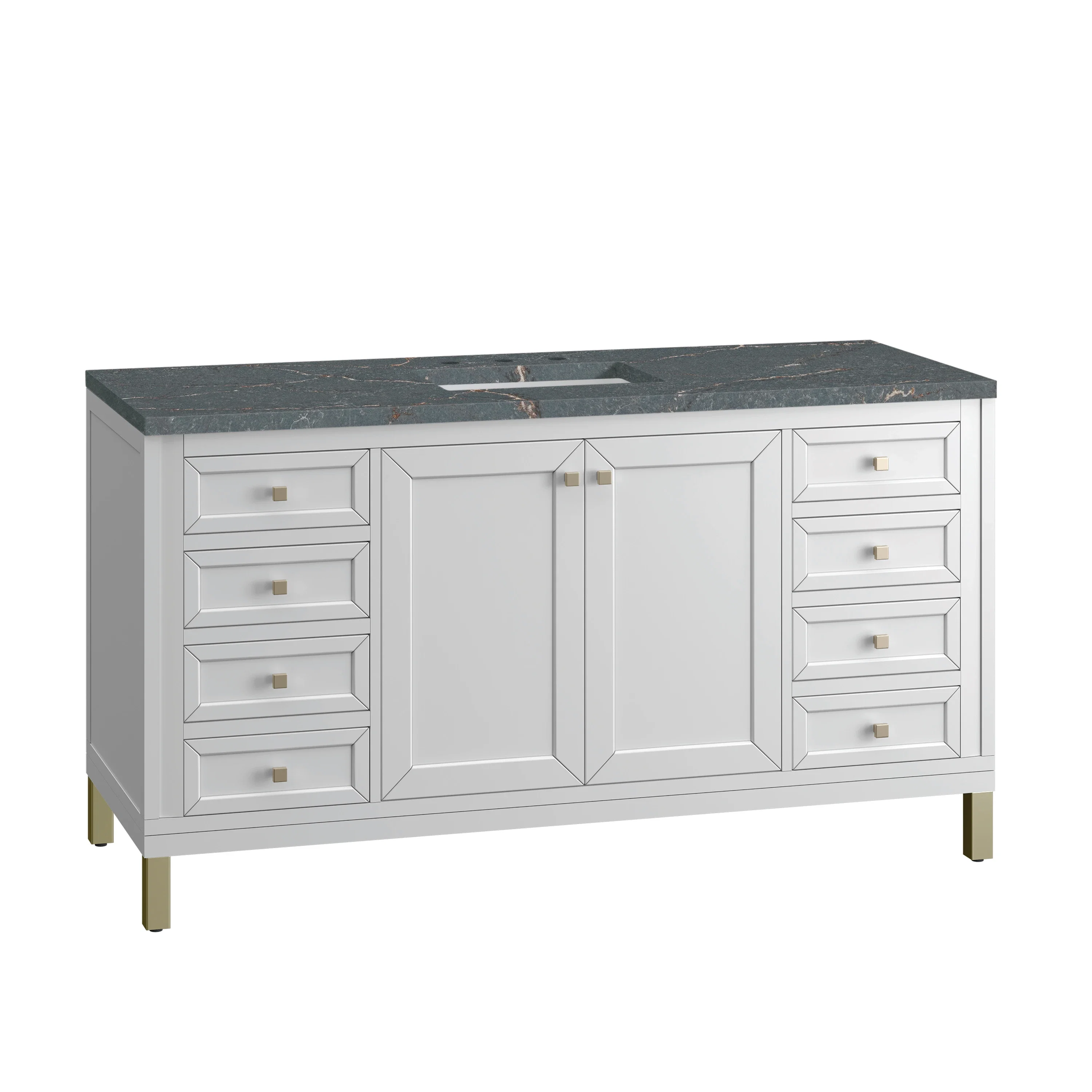Chicago 60" Single Vanity, Glossy White, w/ 3 CM Parisien Bleu Silestone® Top w/FreePower Wireless Charger