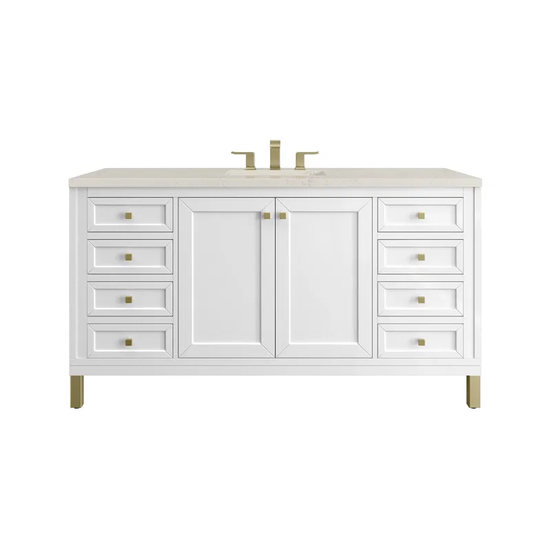 Chicago 60" Single Vanity, Glossy White, w/ 3 CM Siberian Silestone Top w/FreePower Wireless Charger