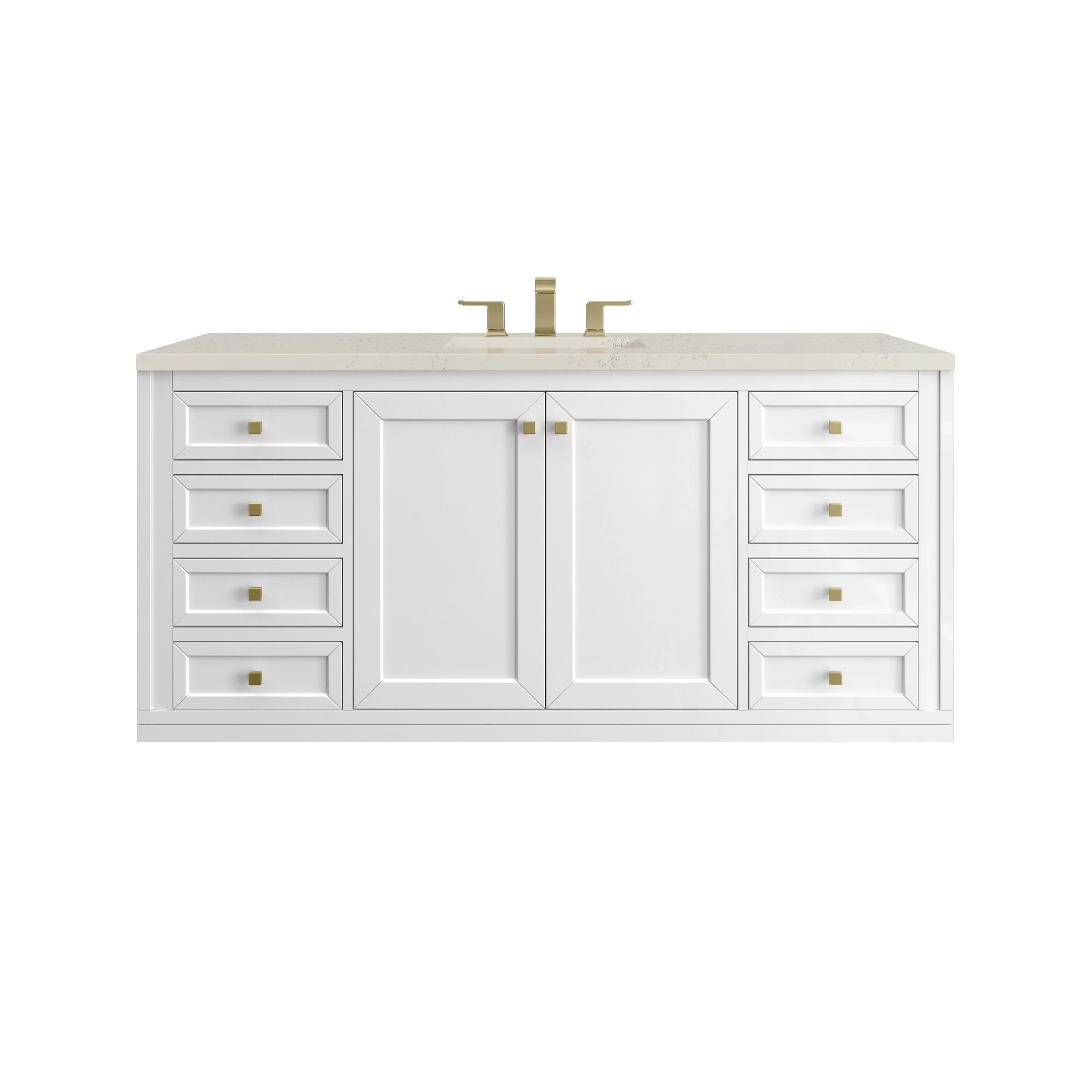 Chicago 60" Single Vanity, Glossy White, w/ 3 CM Siberian Silestone Top w/FreePower Wireless Charger