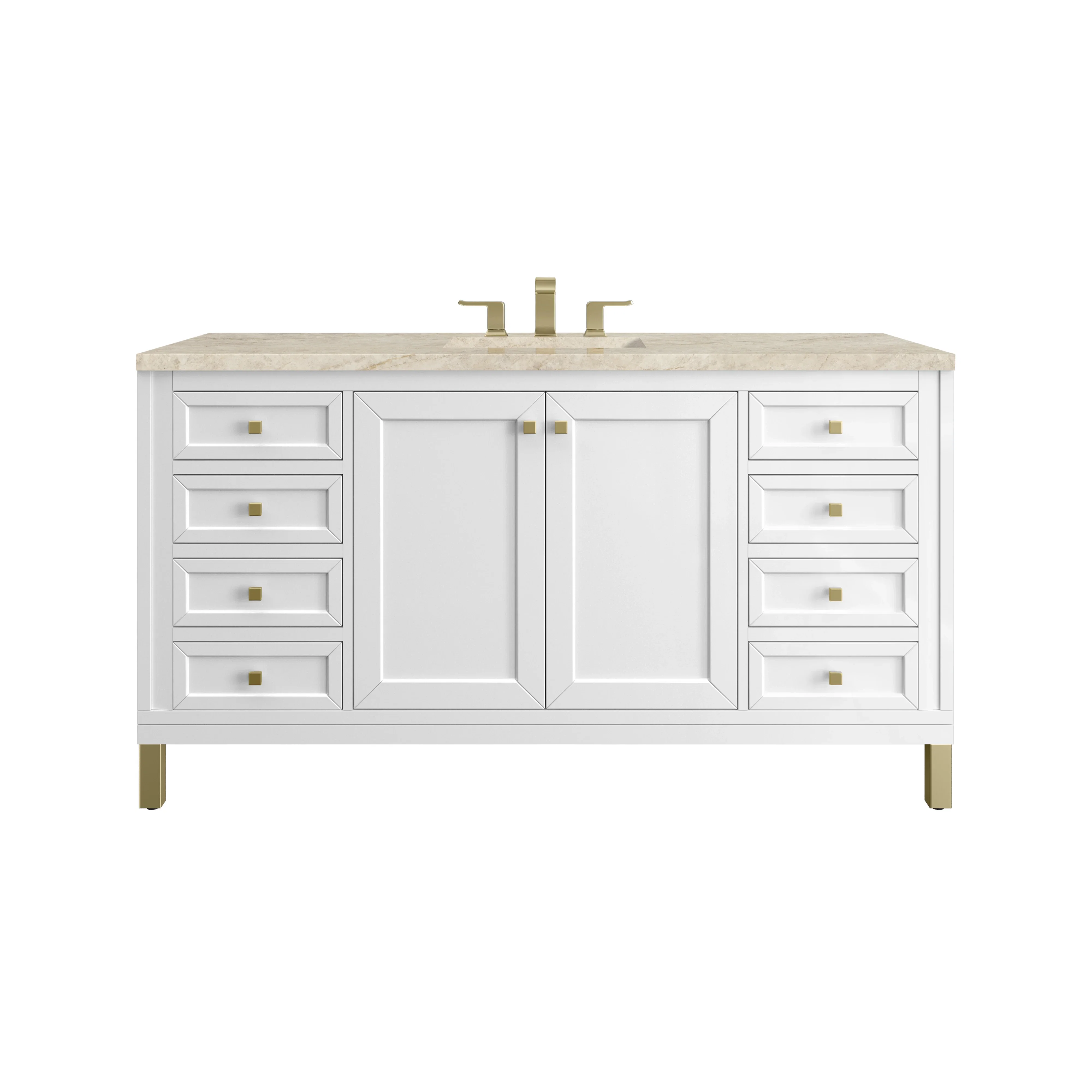 Chicago 60" Single Vanity, Glossy White, w/ 3 CM Tajnar Eclos Top w/FreePower Wireless Charger