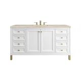 Chicago 60" Single Vanity, Glossy White, w/ 3 CM Tajnar Eclos Top w/FreePower Wireless Charger