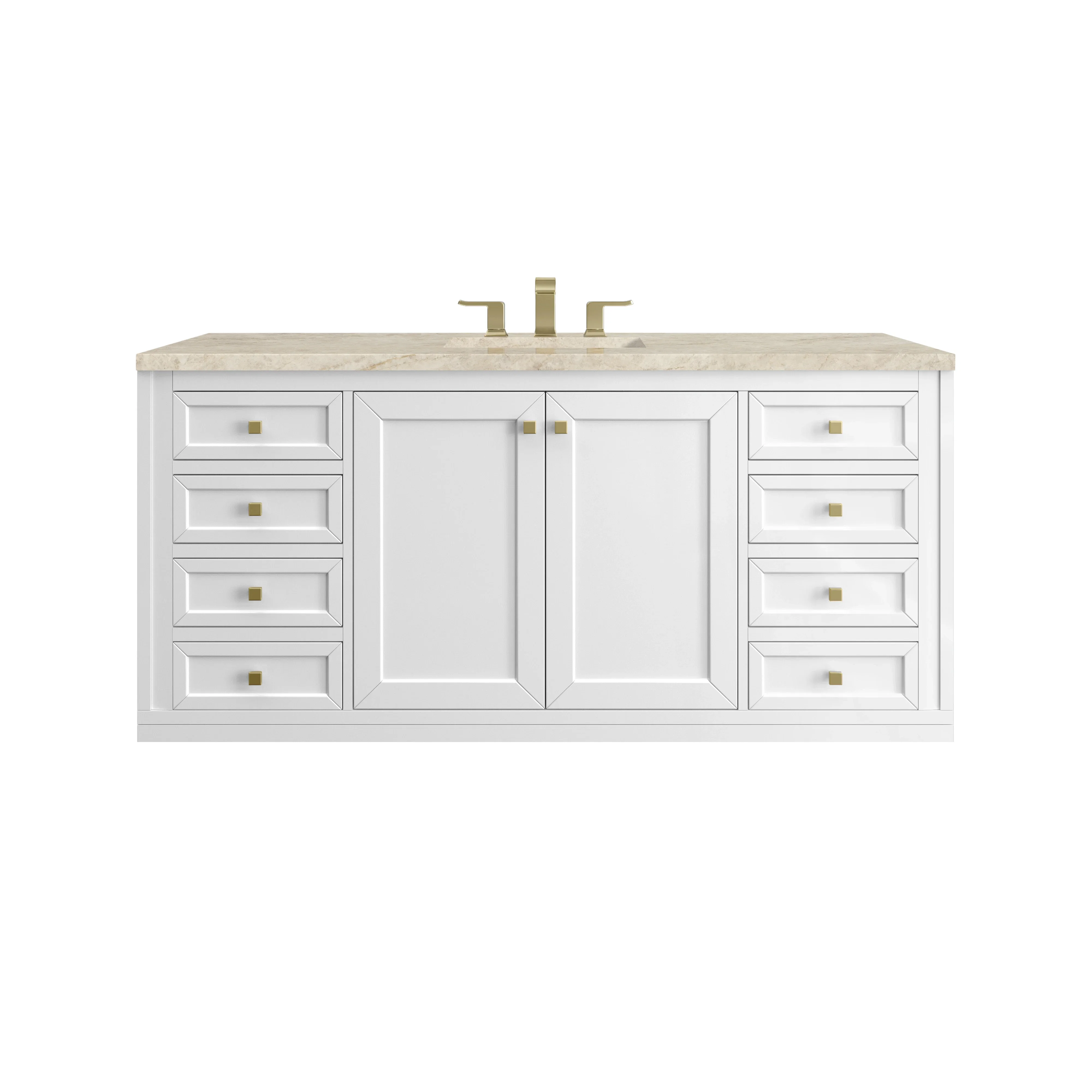 Chicago 60" Single Vanity, Glossy White, w/ 3 CM Tajnar Eclos Top w/FreePower Wireless Charger