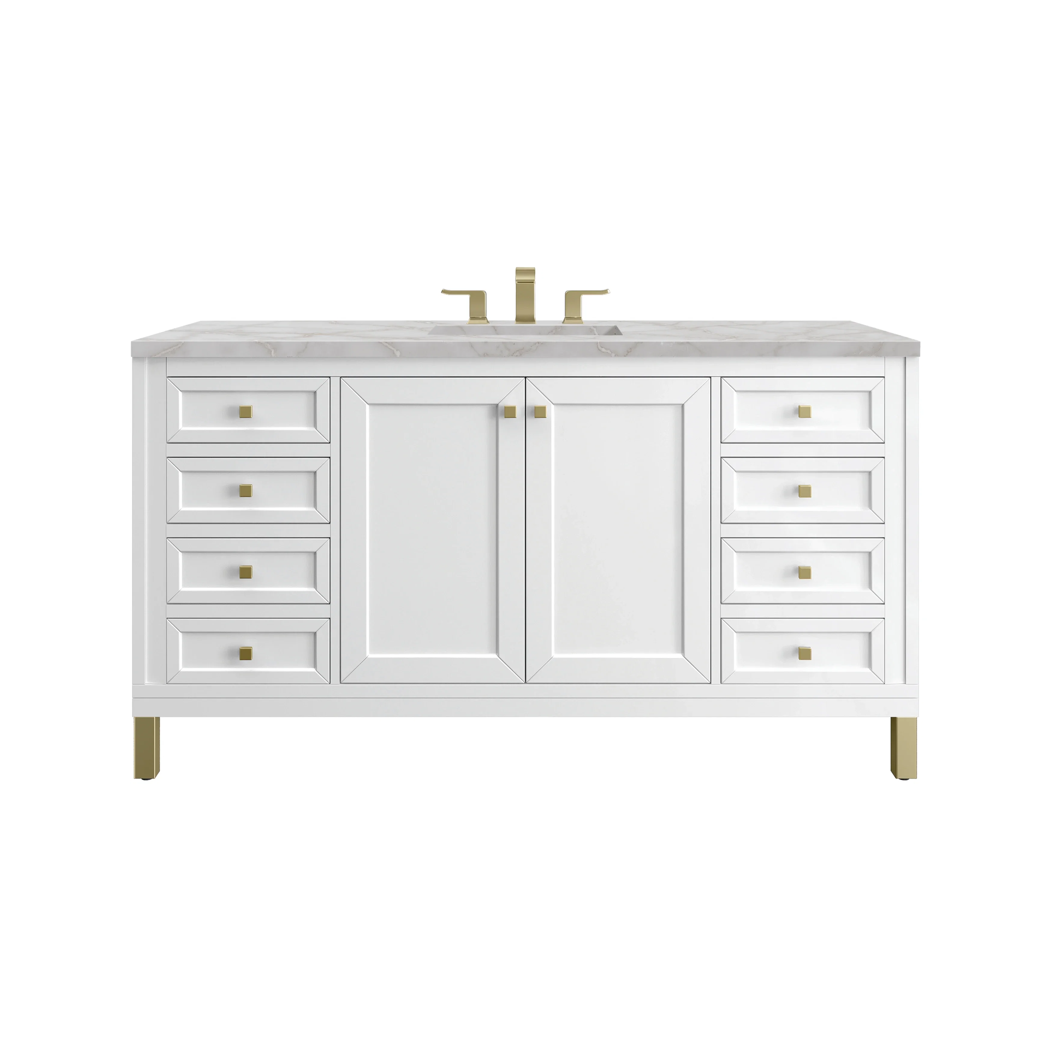 Chicago 60" Single Vanity, Glossy White, w/ 3 CM Victorian Silver Silestone Top w/ FreePower Wireless Charger