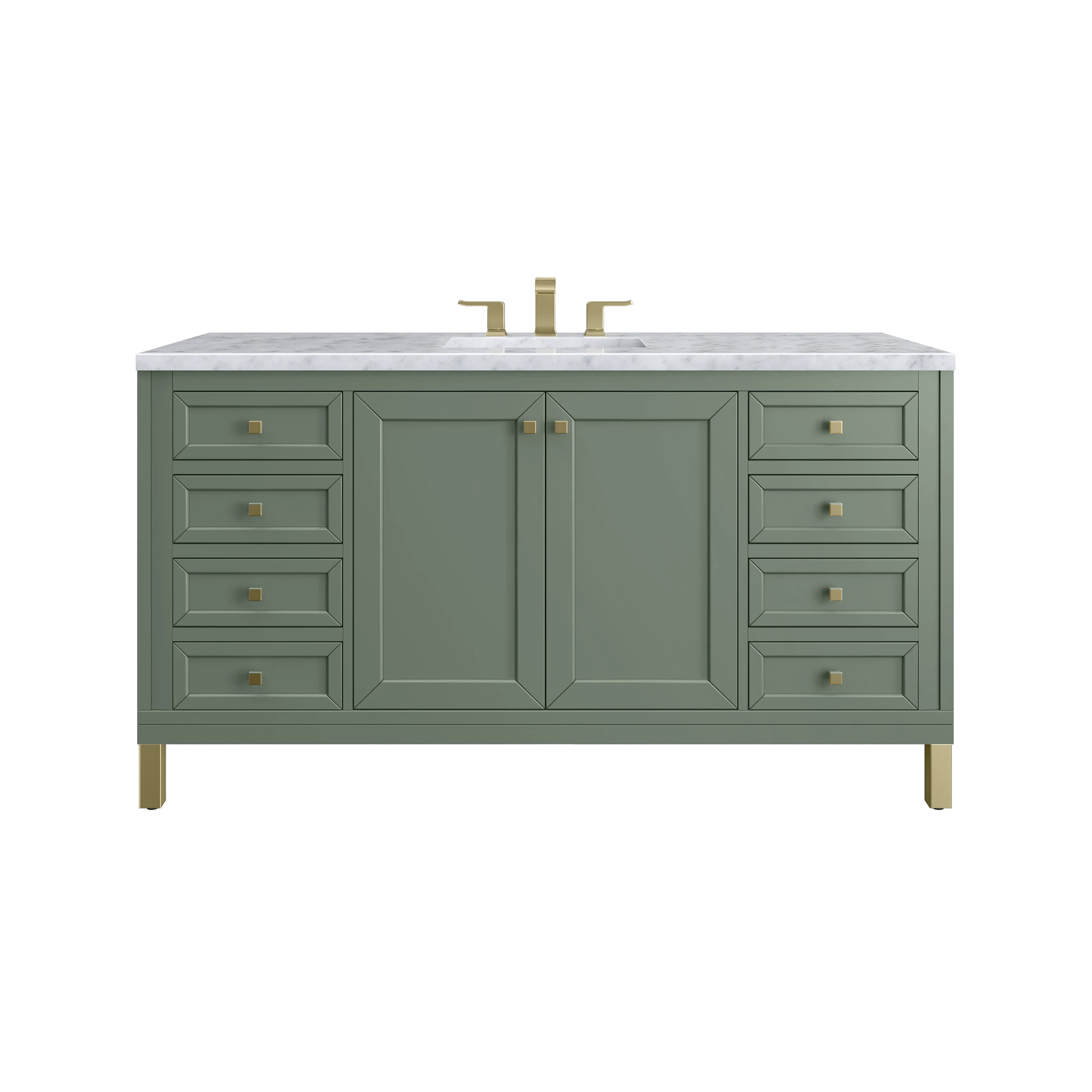 Chicago 60" Single Vanity, Smokey Celadon, w/ 3 CM Carrara Marble Top