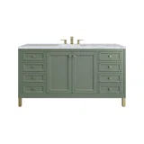 Chicago 60" Single Vanity, Smokey Celadon, w/ 3 CM Carrara Marble Top