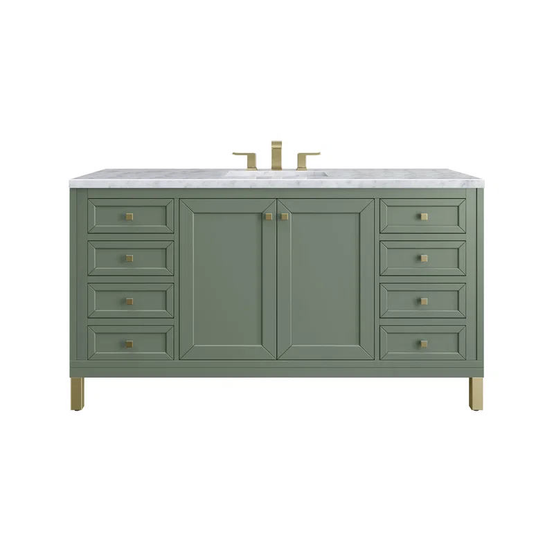 Chicago 60" Single Vanity, Smokey Celadon, w/ 3 CM Carrara Marble Top