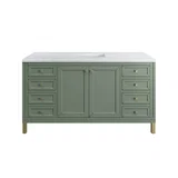 Chicago 60" Single Vanity, Smokey Celadon, w/ 3 CM Carrara Marble Top