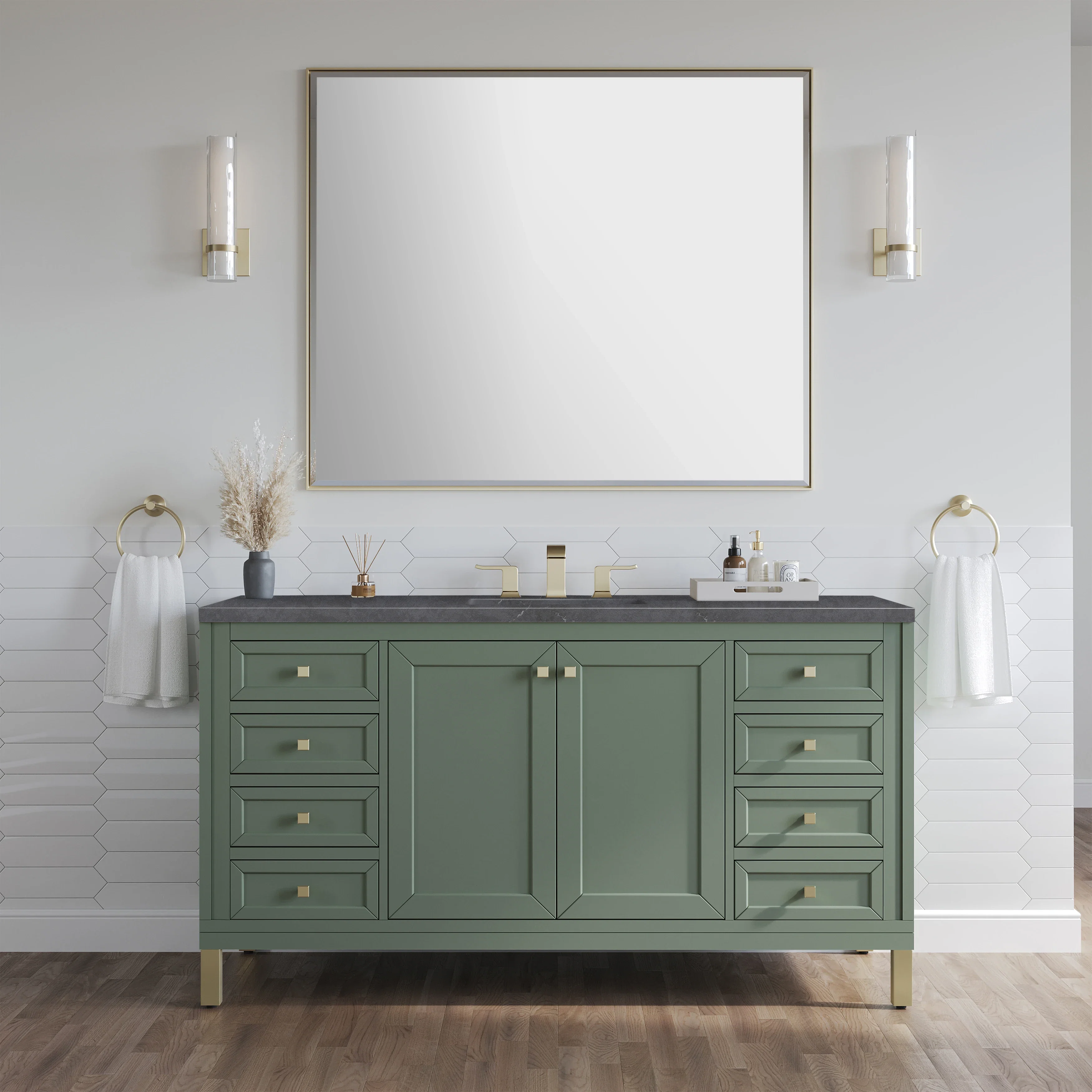 Chicago 60" Single Vanity, Smokey Celadon, w/ 3 CM Charcoal Soapstone Silestone® Top