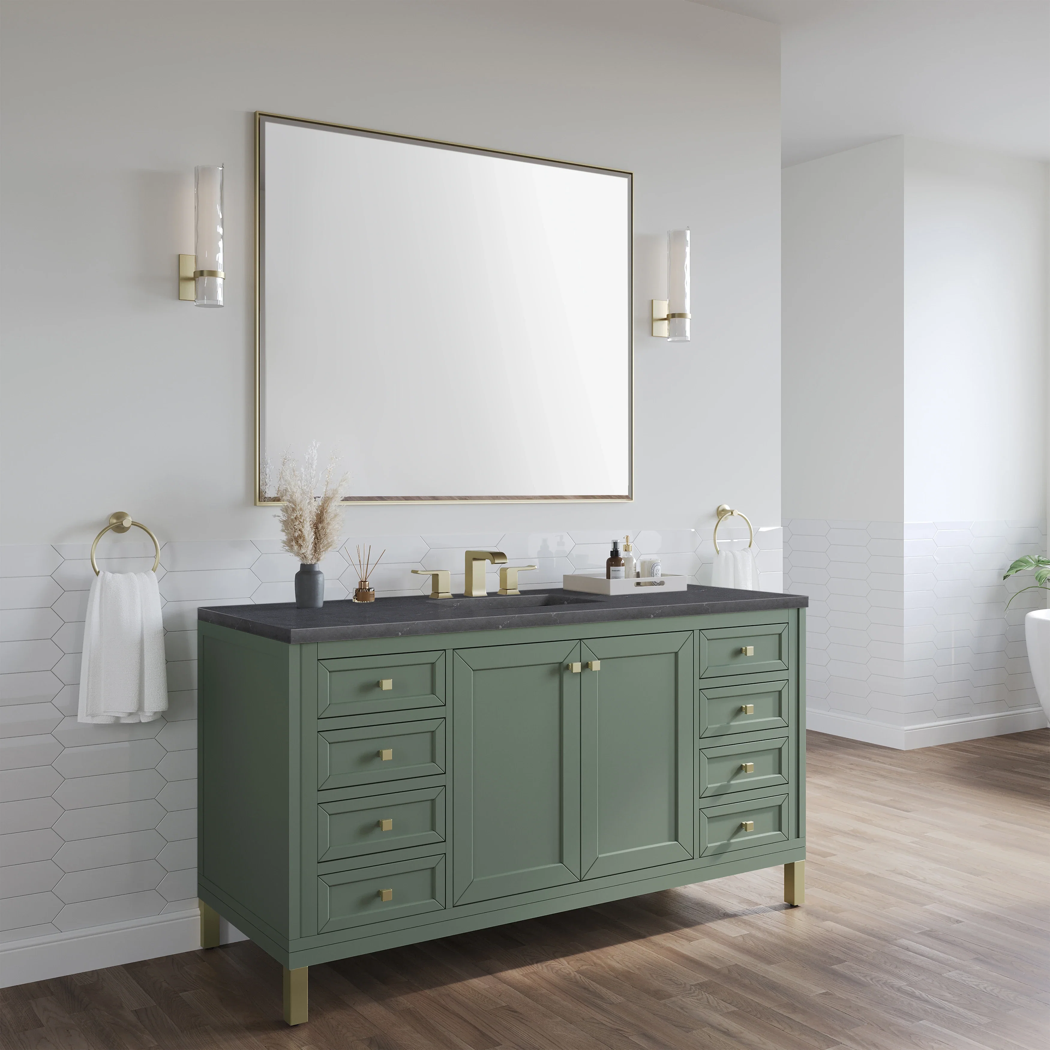 Chicago 60" Single Vanity, Smokey Celadon, w/ 3 CM Charcoal Soapstone Silestone® Top