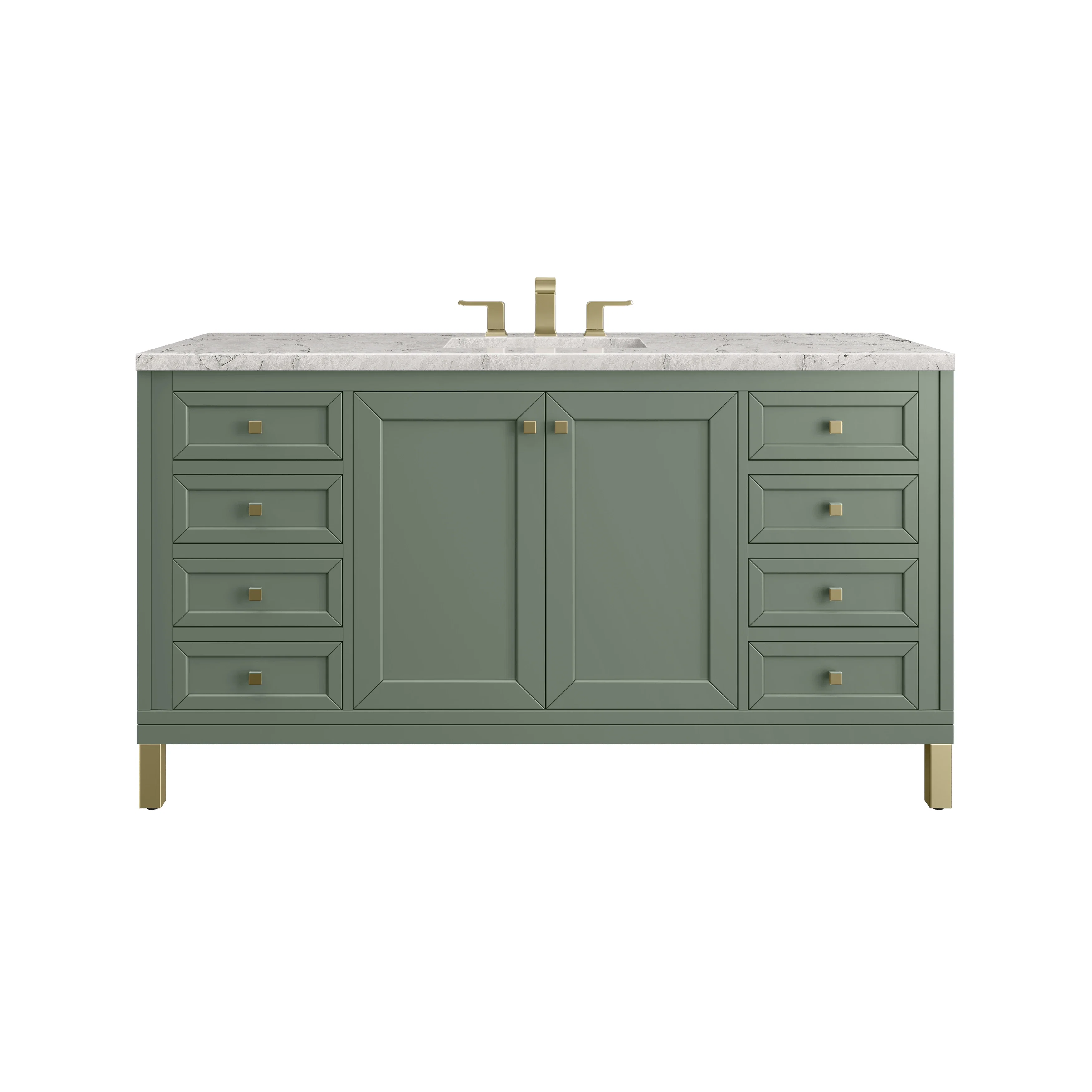 Chicago 60" Single Vanity, Smokey Celadon, w/ 3 CM Eternal Jasmine Pearl Silestone® Top