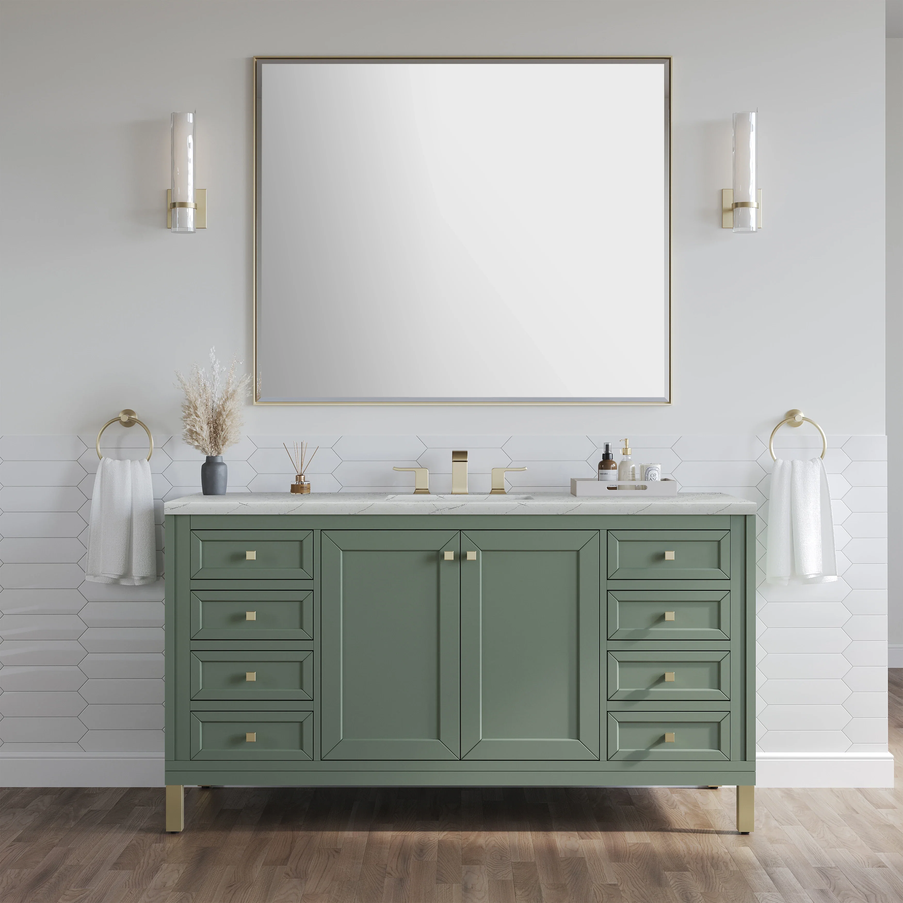 Chicago 60" Single Vanity, Smokey Celadon, w/ 3 CM Ethereal Noctis Silestone® Top