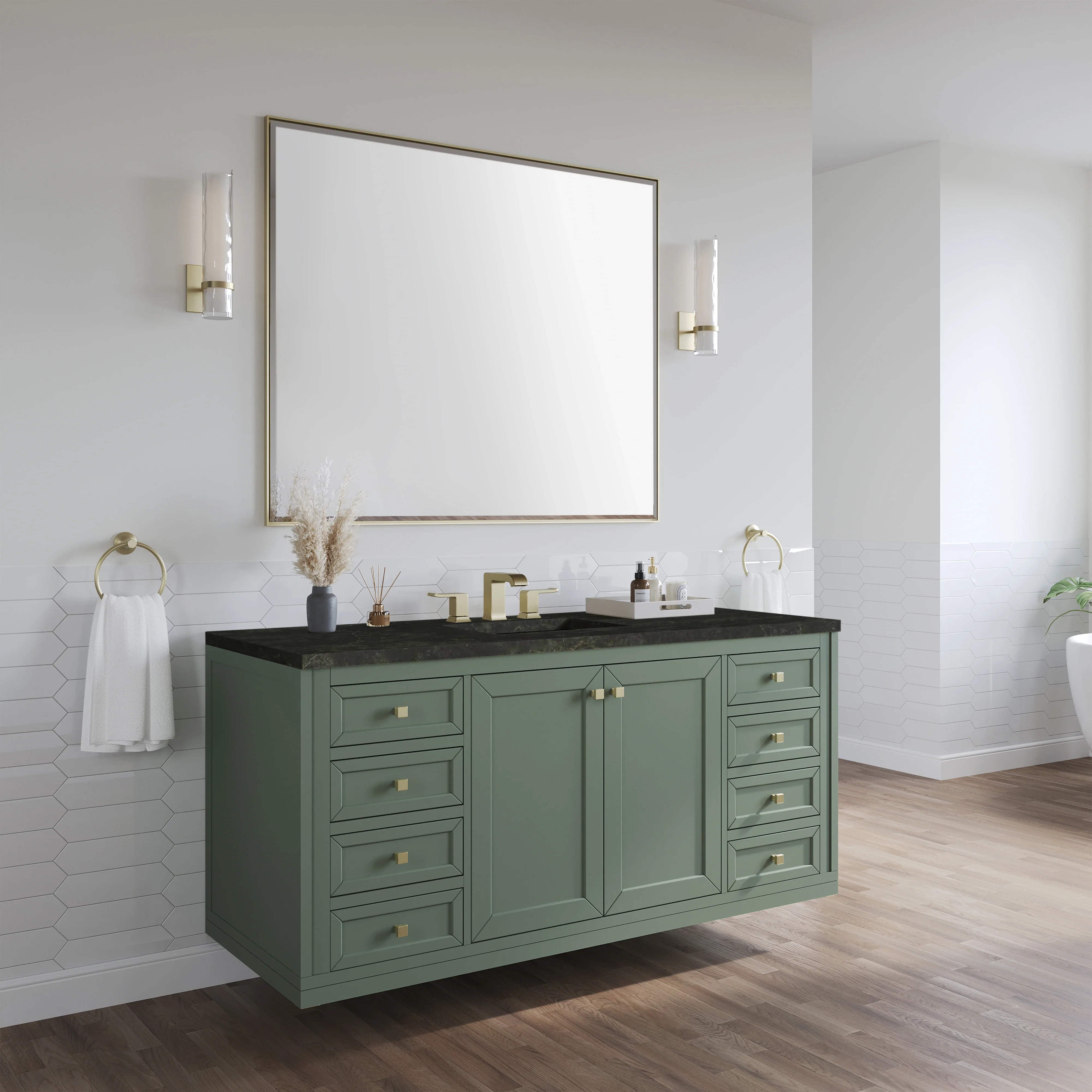 Chicago 60" Single Vanity, Smokey Celadon, w/ 3 CM Phantome Eclos Top