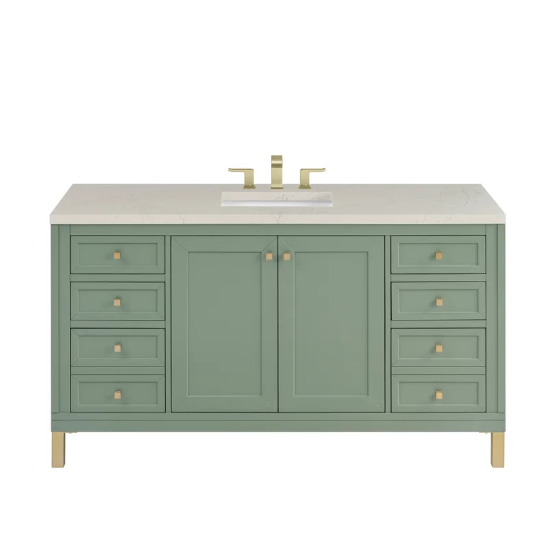 Chicago 60" Single Vanity, Smokey Celadon, w/ 3 CM Siberian Silestone Top