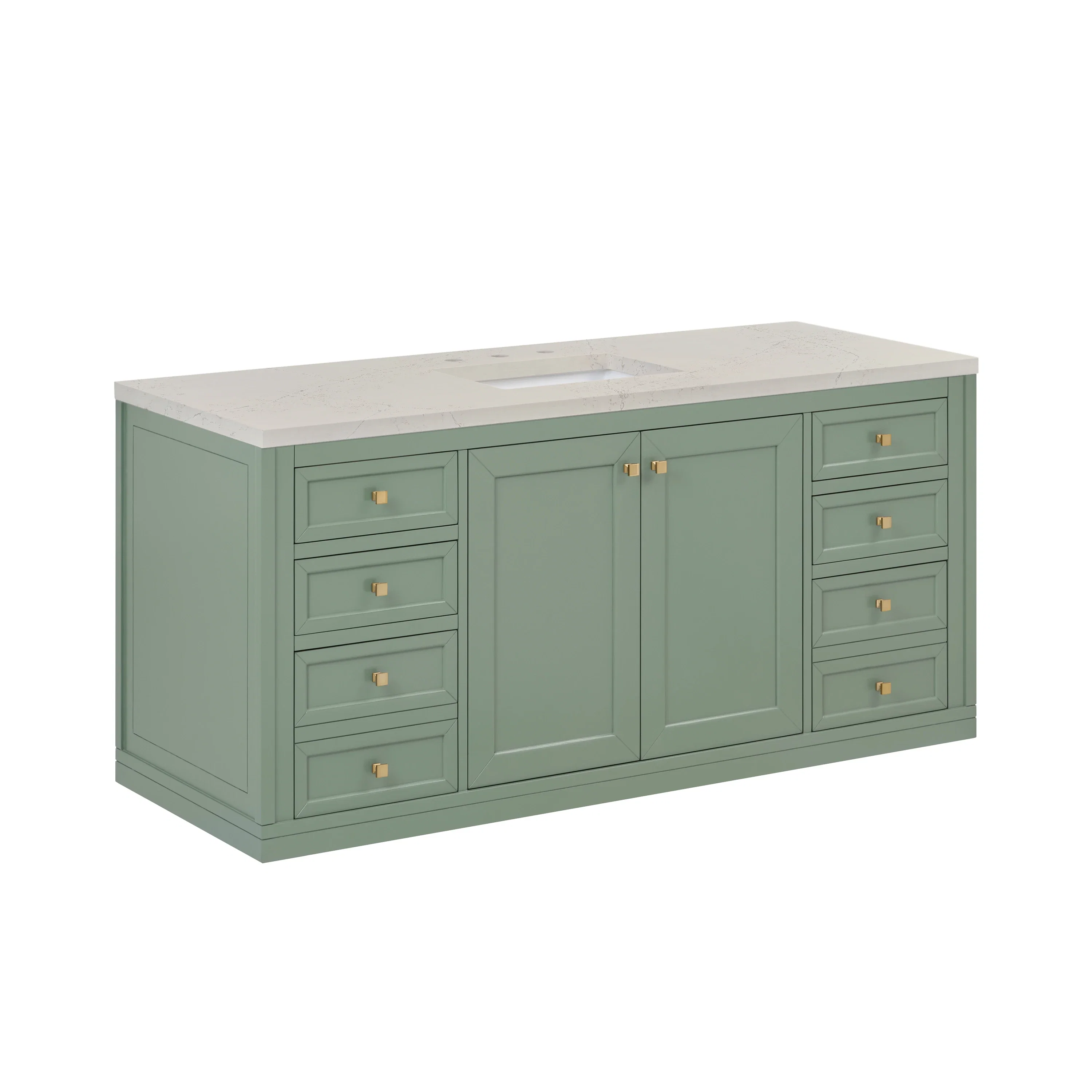 Chicago 60" Single Vanity, Smokey Celadon, w/ 3 CM Siberian Silestone Top