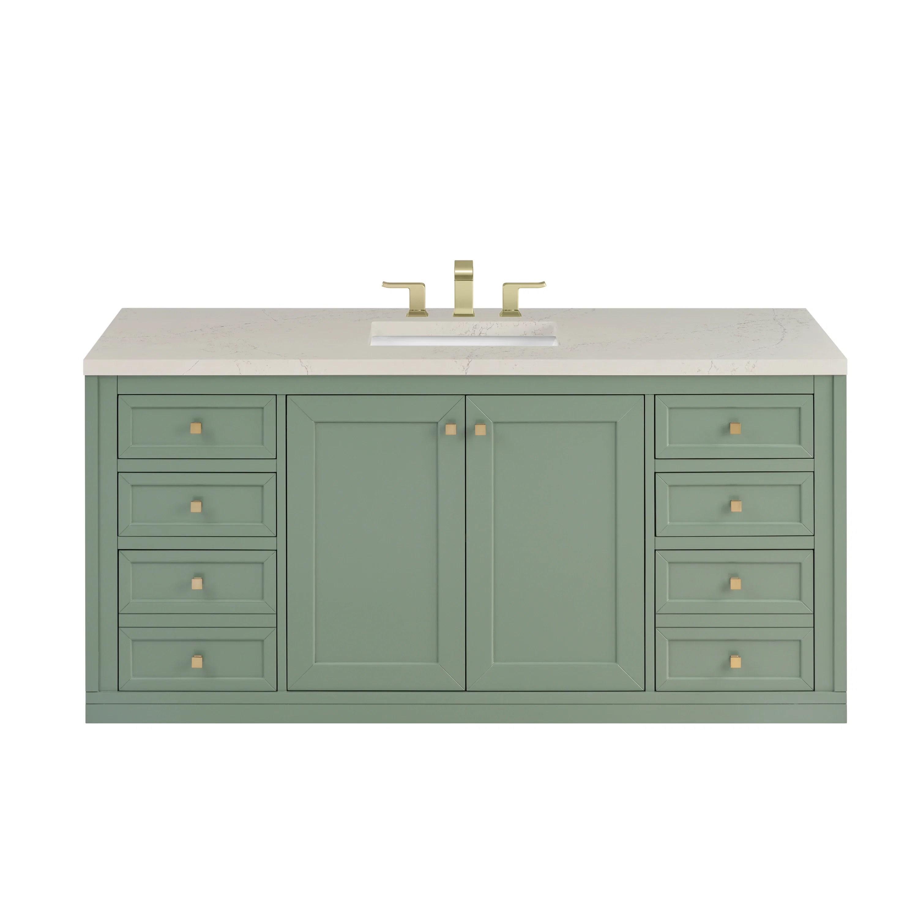 Chicago 60" Single Vanity, Smokey Celadon, w/ 3 CM Siberian Silestone Top