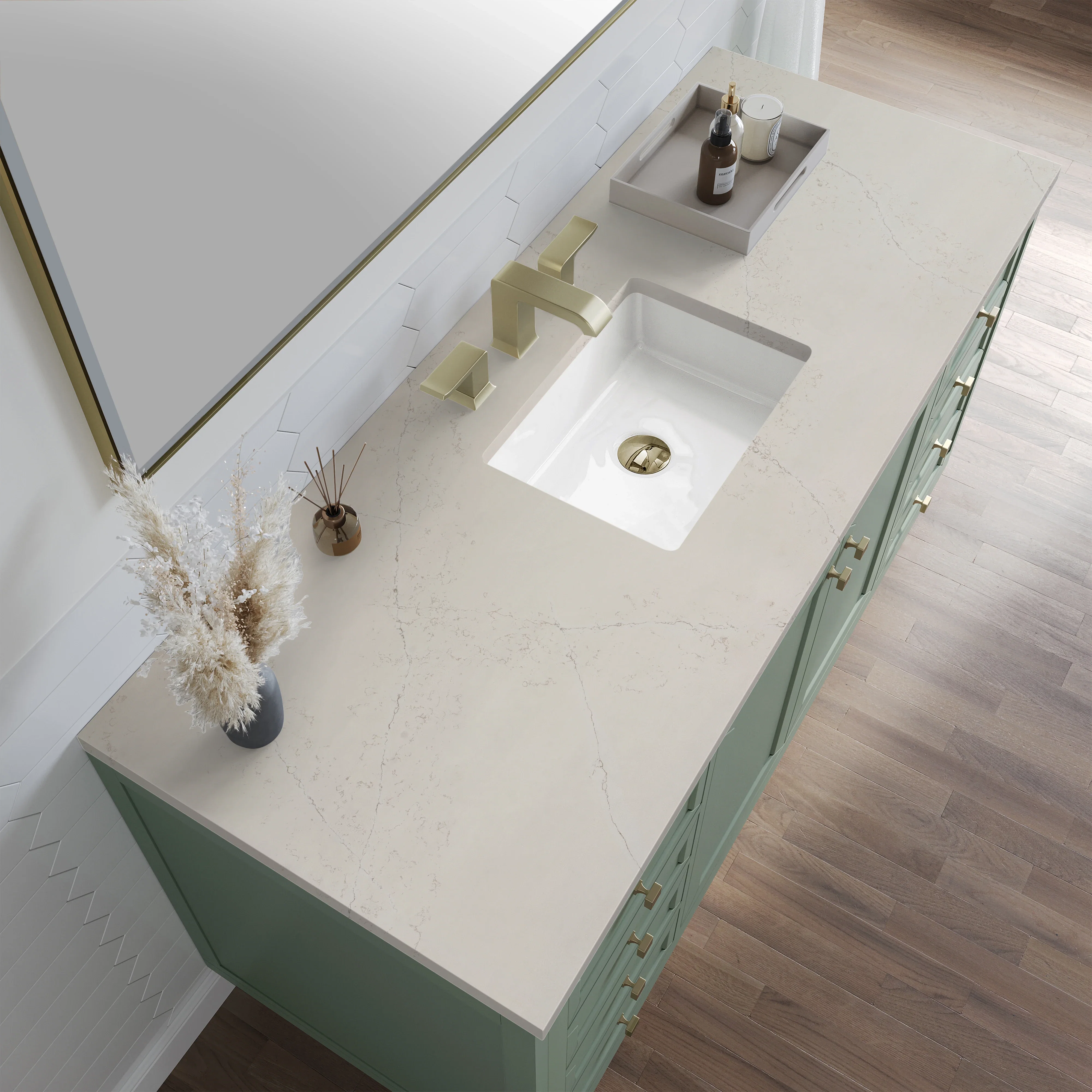 Chicago 60" Single Vanity, Smokey Celadon, w/ 3 CM Siberian Silestone Top